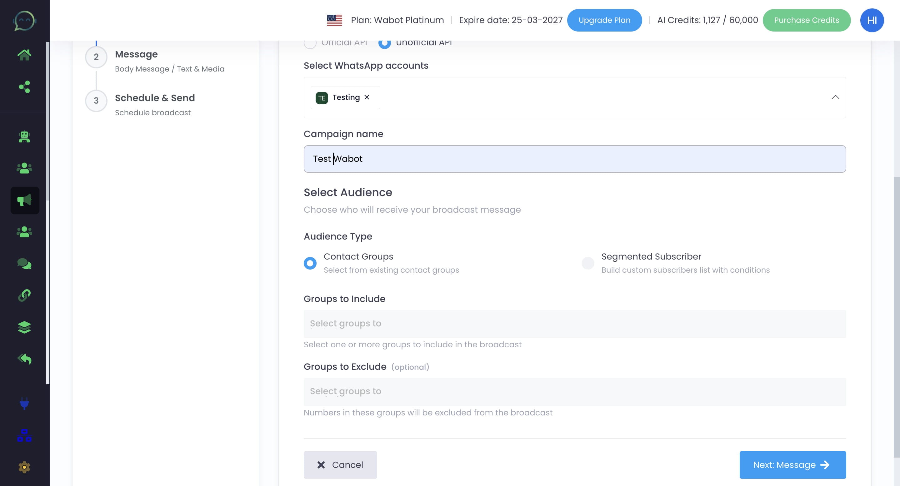 Select contact groups