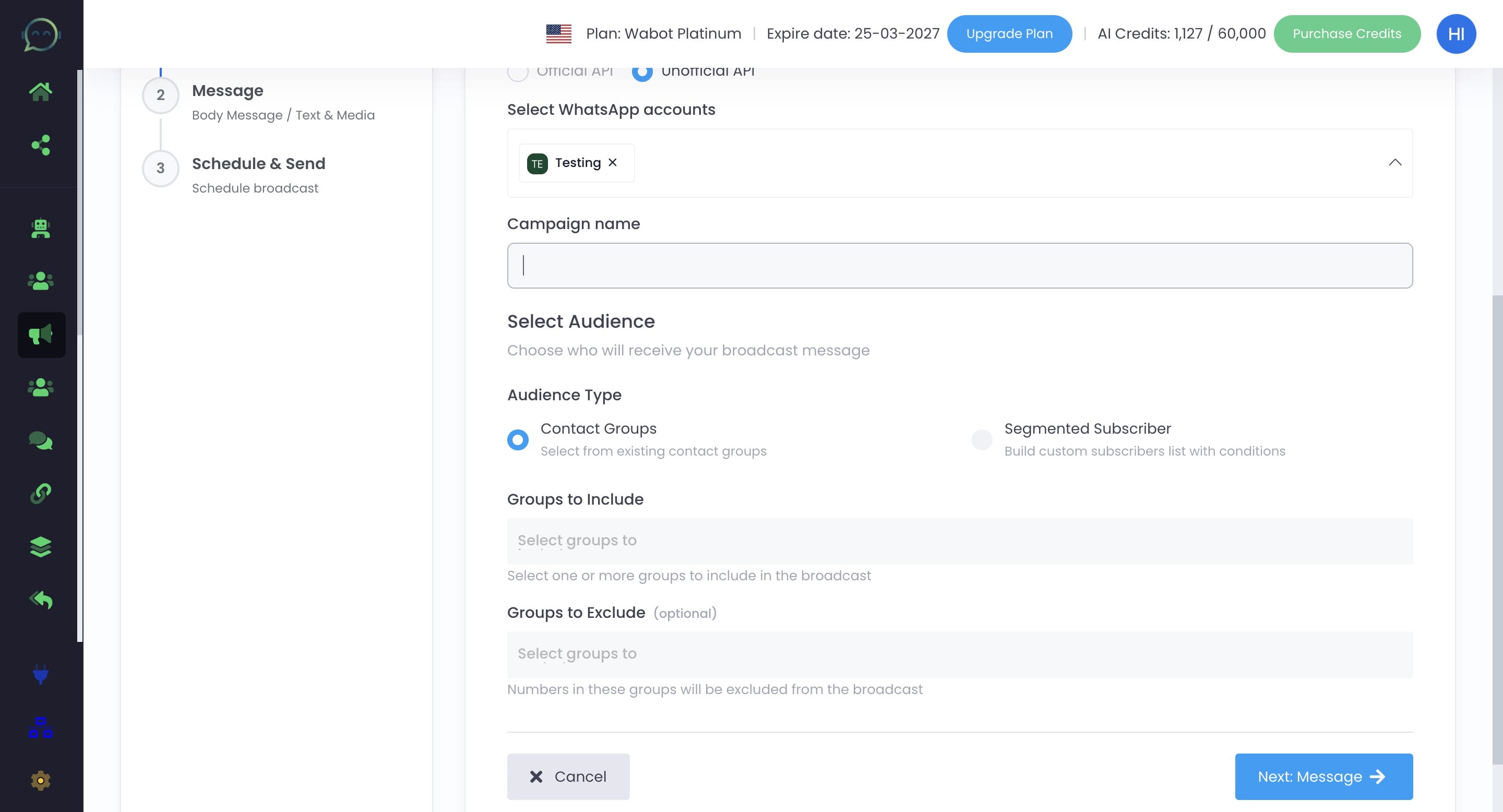 Enter the campaign name