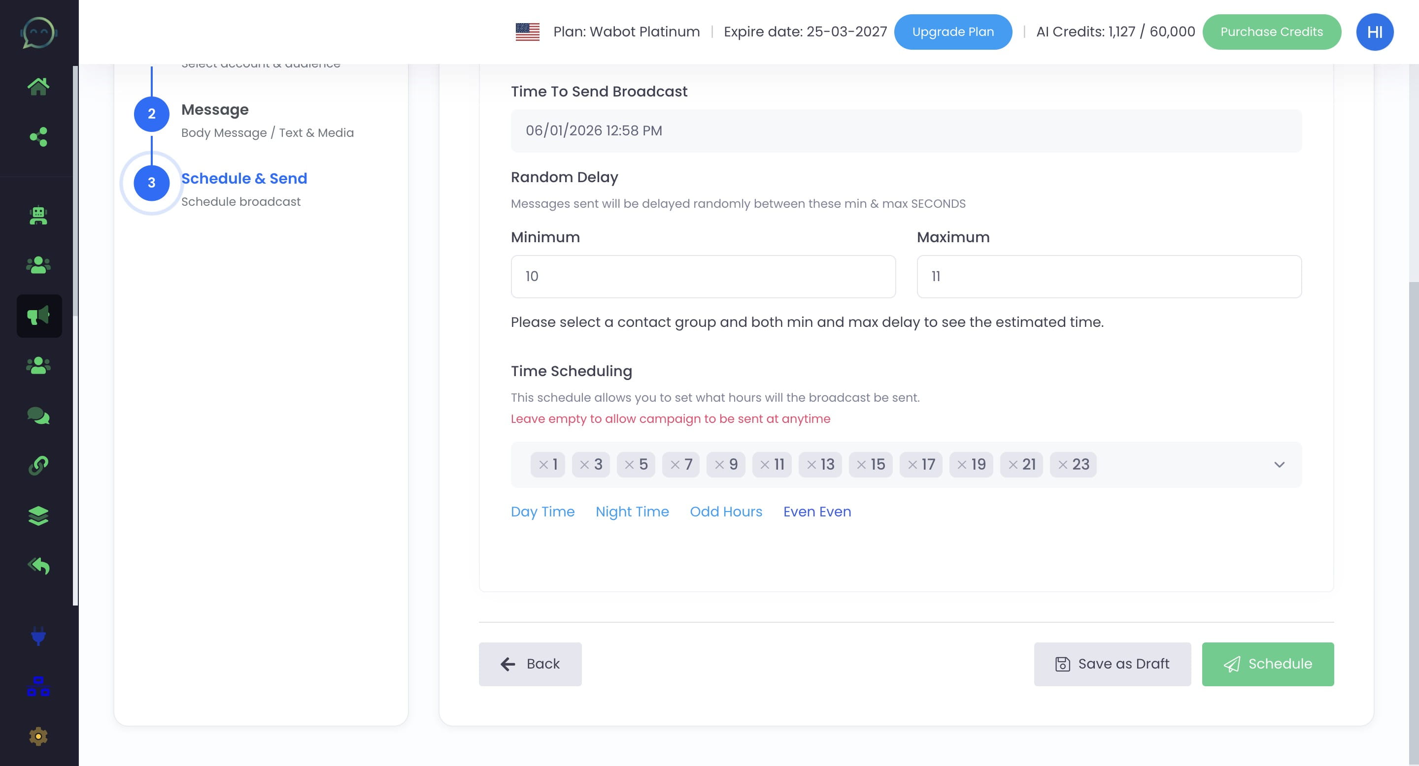 Select “Odd Hours” to trigger blasts only during odd-numbered hours (with 1-hour intervals)