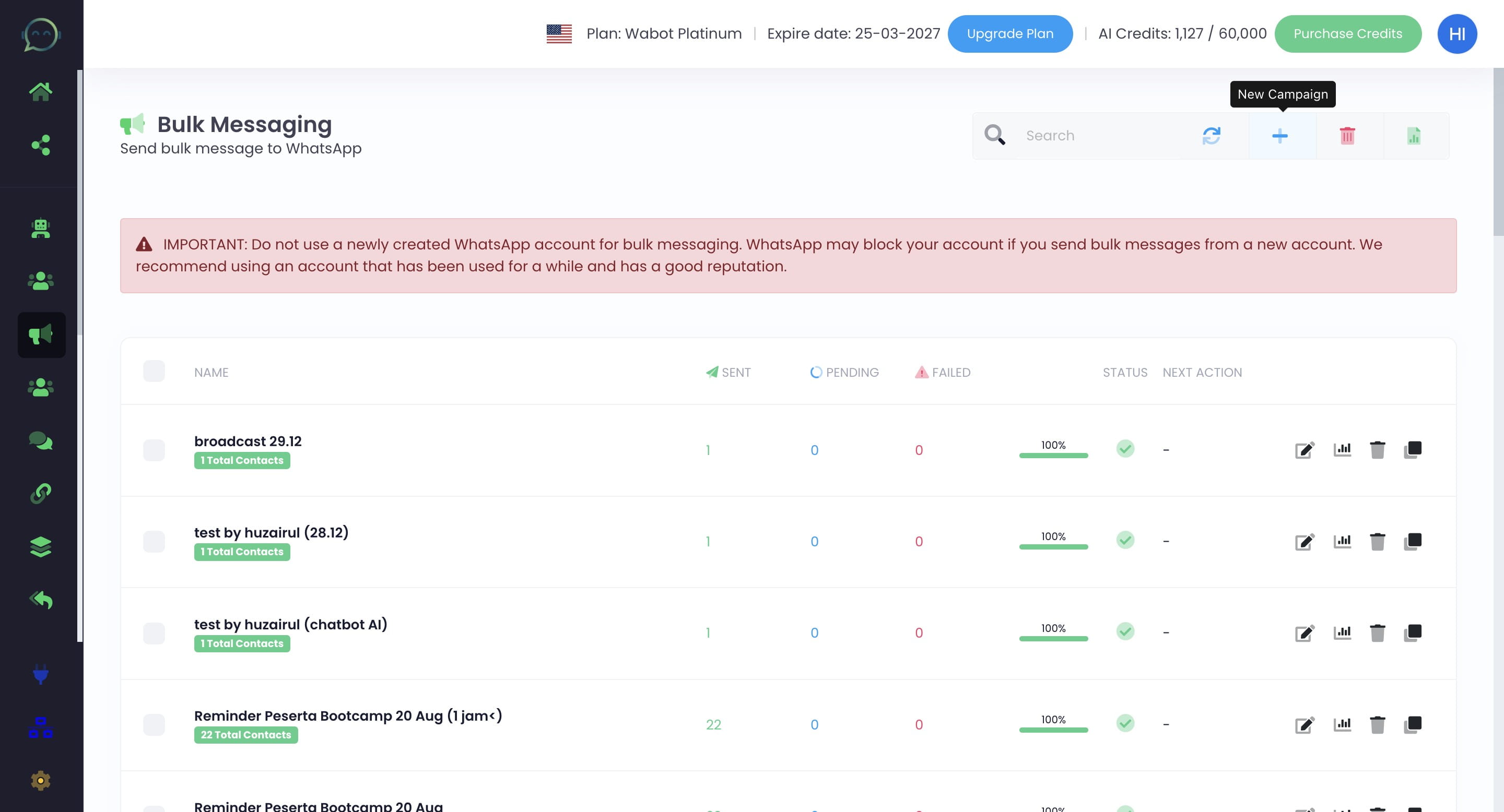Click this icon to add new campaign