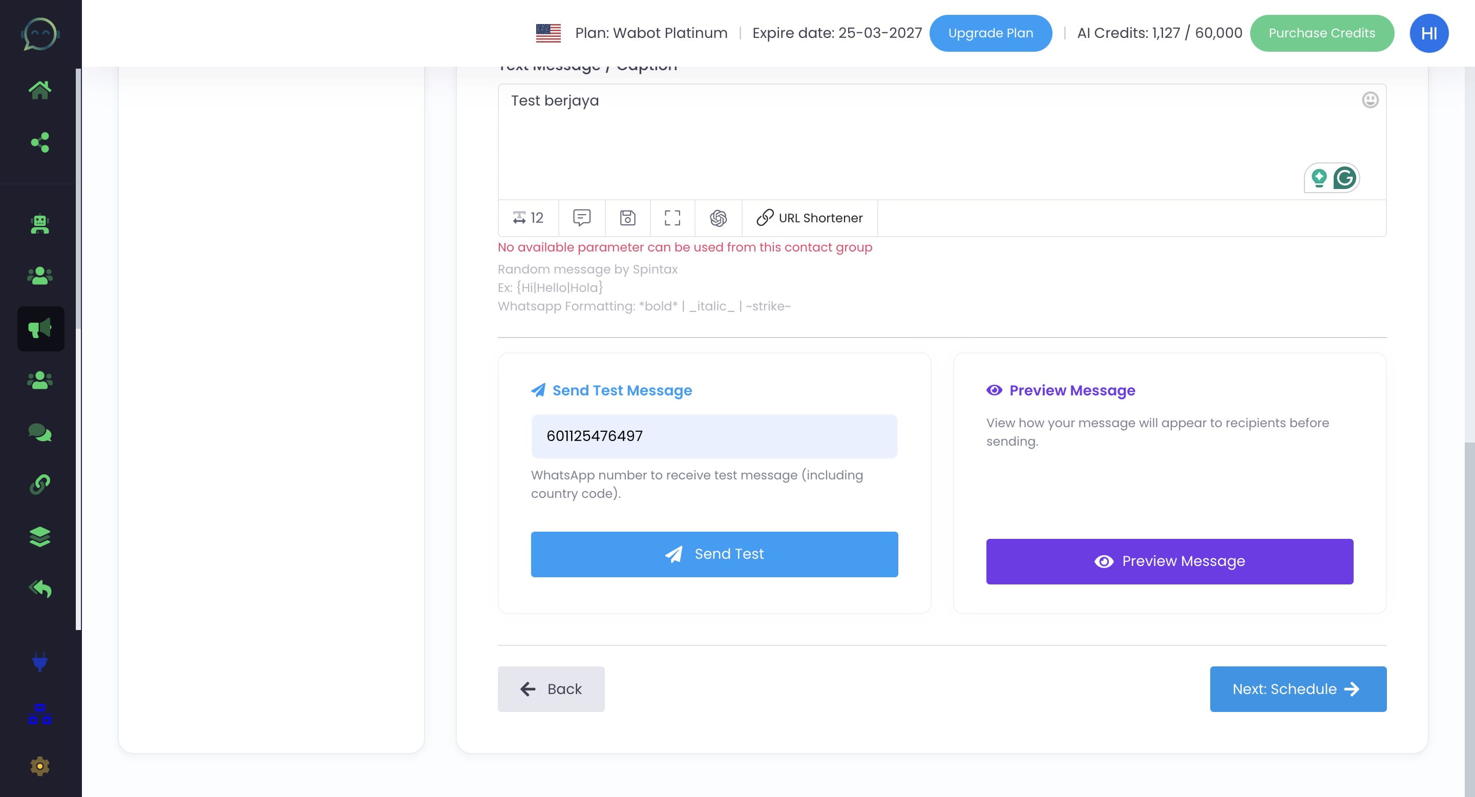 Click on "Next: Schedule"