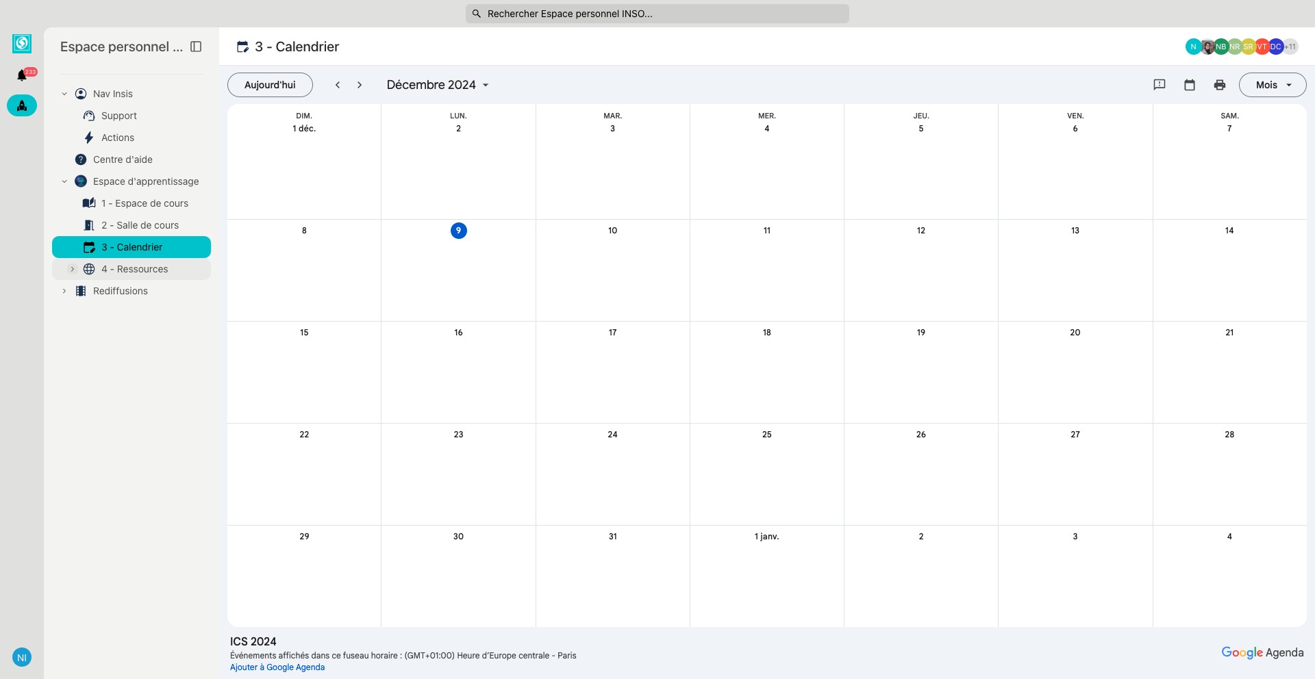Le calendrier où figurent toutes les dates de webinaires.