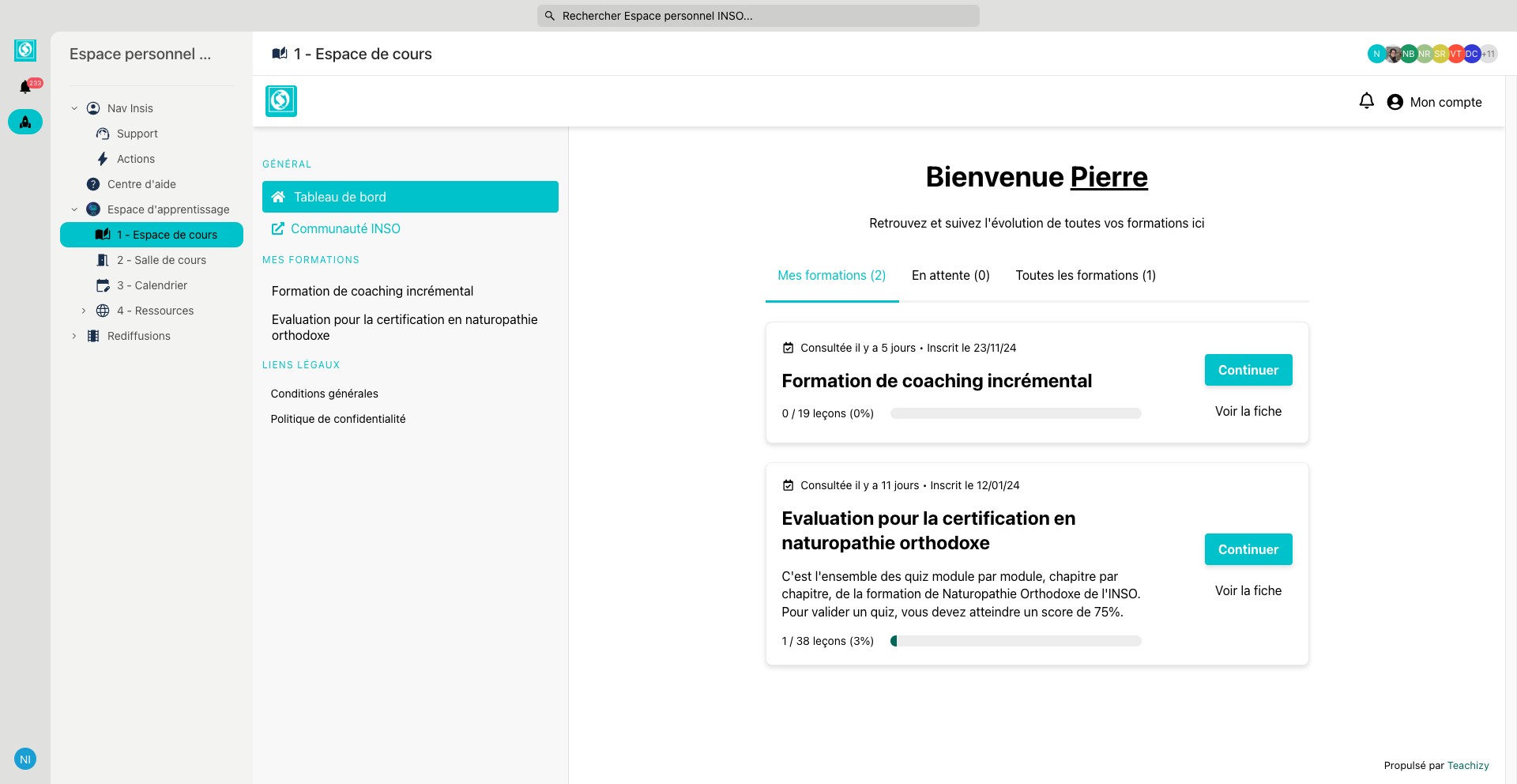 Click sur "Communauté INSO" de l'espace de cours pour accéder au forum d'étudiants.