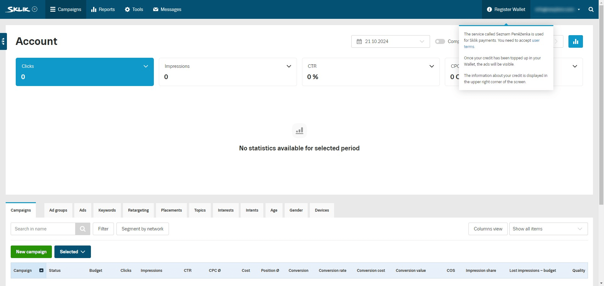 Click on "Register Wallet"