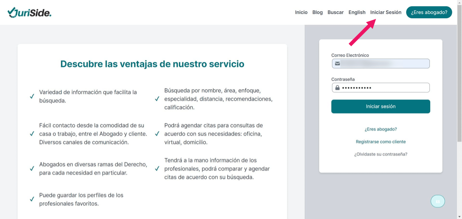 Click on "Iniciar sesión"