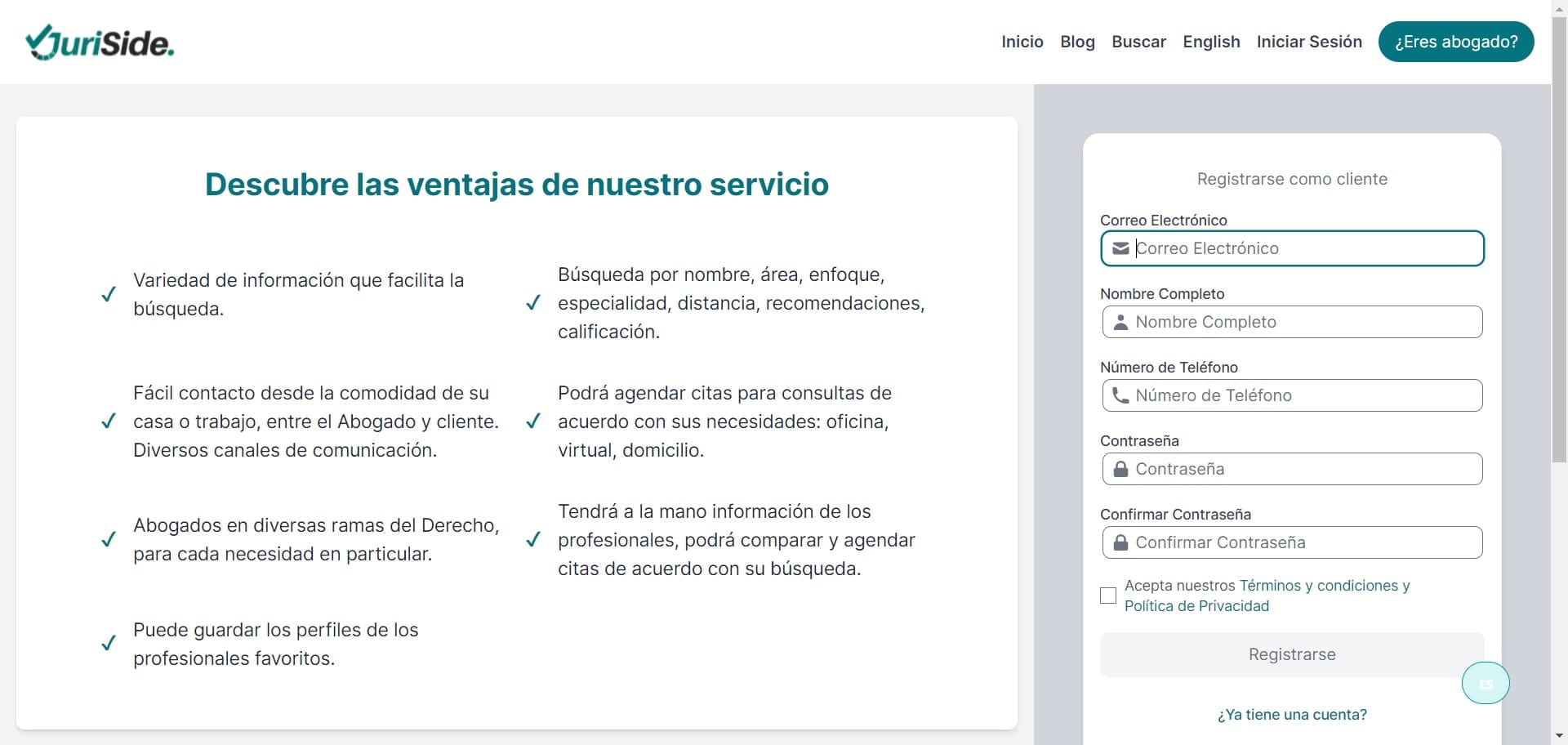 Incluya los datos solicitados para su registro, los cuales son: correo electrónico, nombre completo, número de teléfono y contraseña.