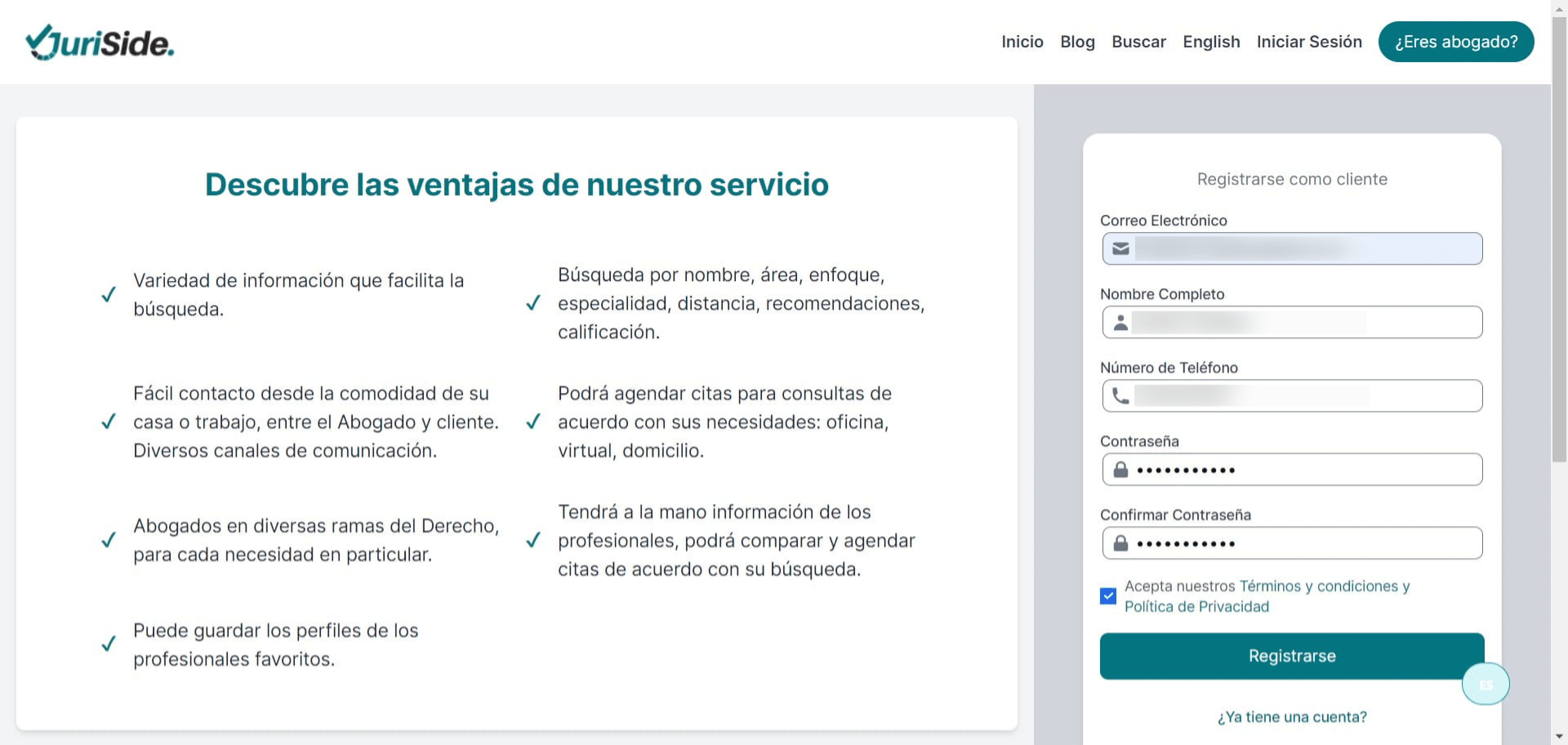 Click en "Registrarse"