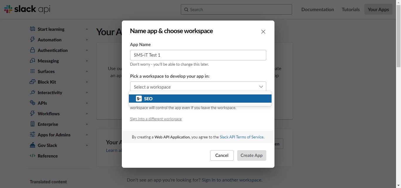 Select a workspace from your slack community.