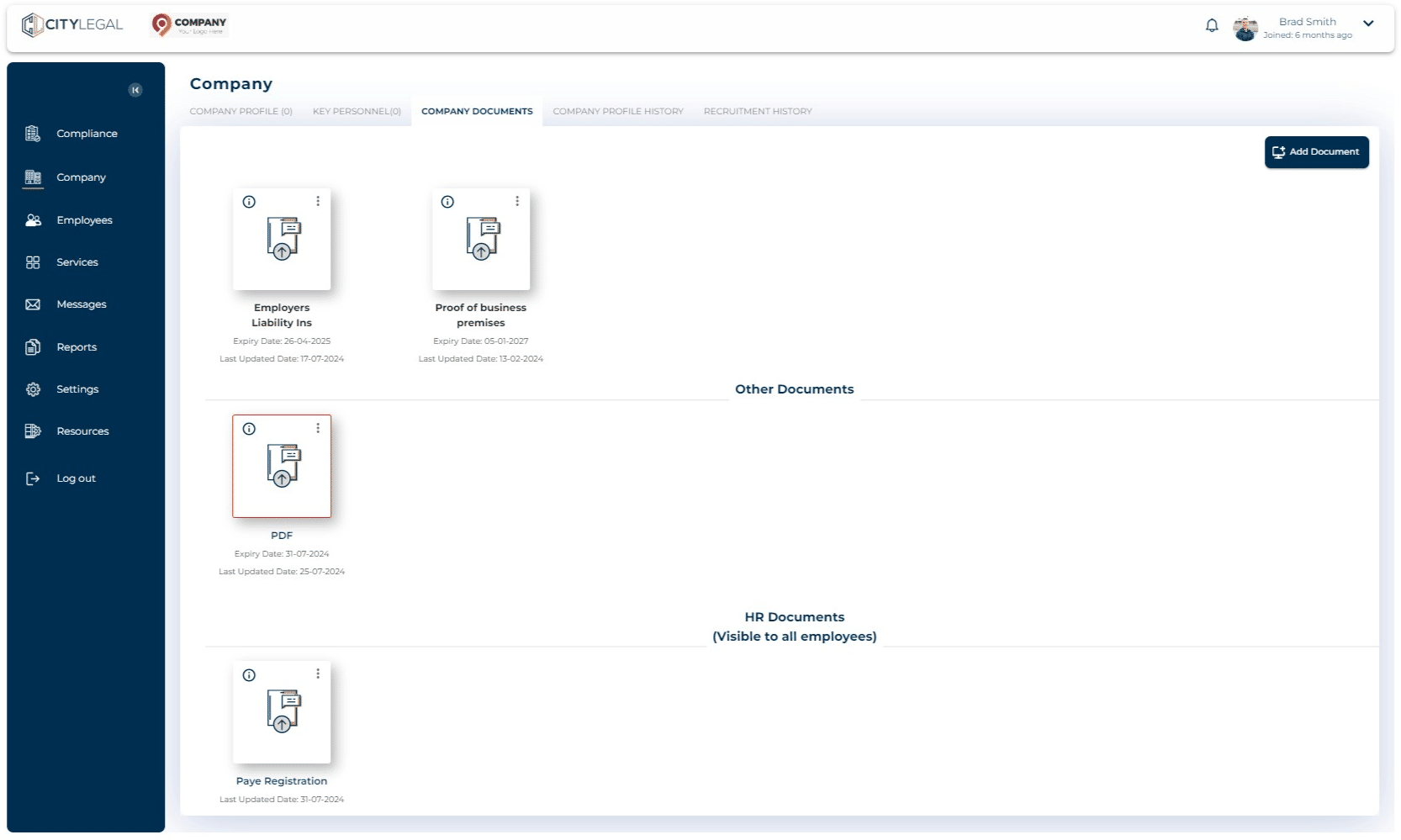 The section will be created that shows all the HR dcuments that have been shared with all the employees.