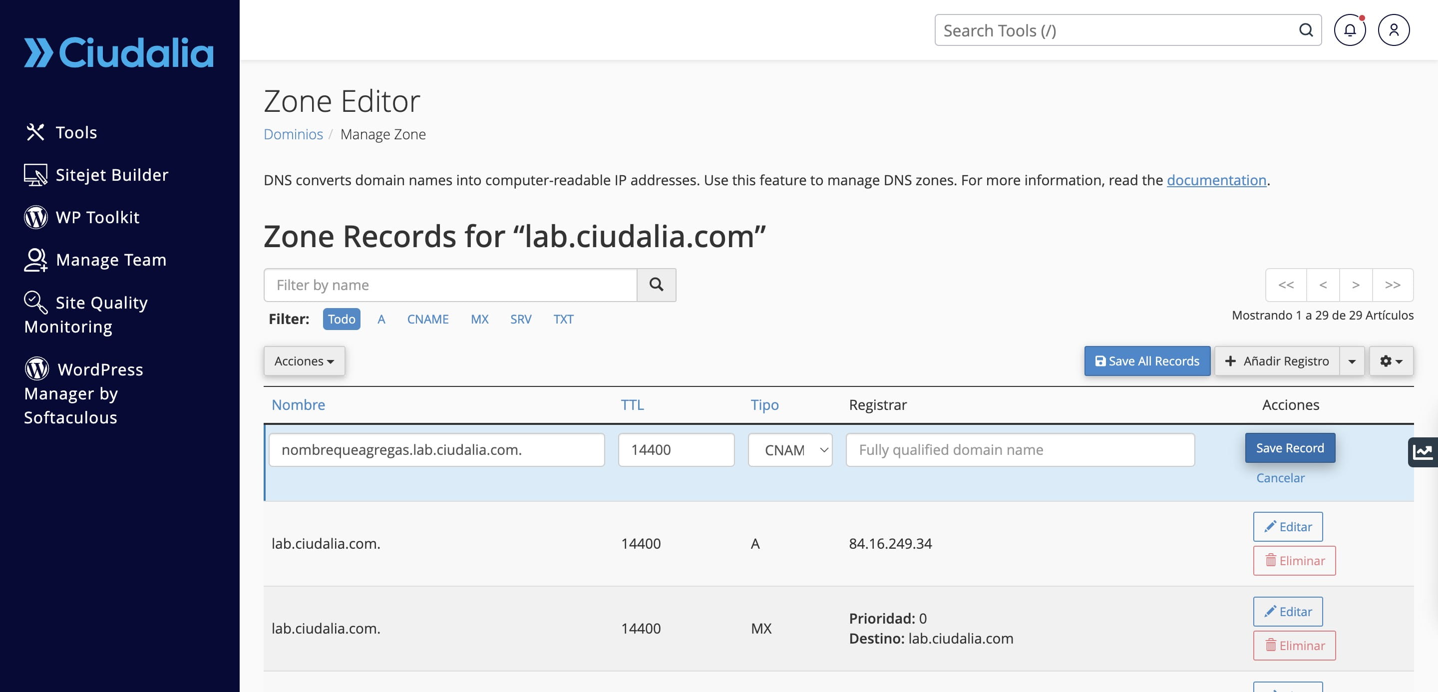 Haz Click en "Save Record"