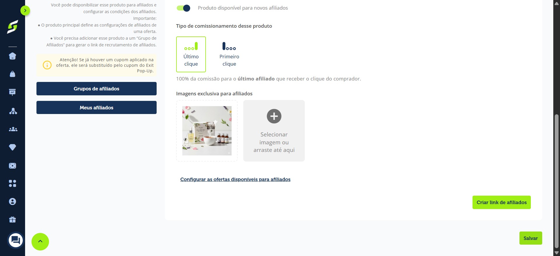 Pronto! Clique em Salvar e seu produto ficará disponível para novos afiliados.
