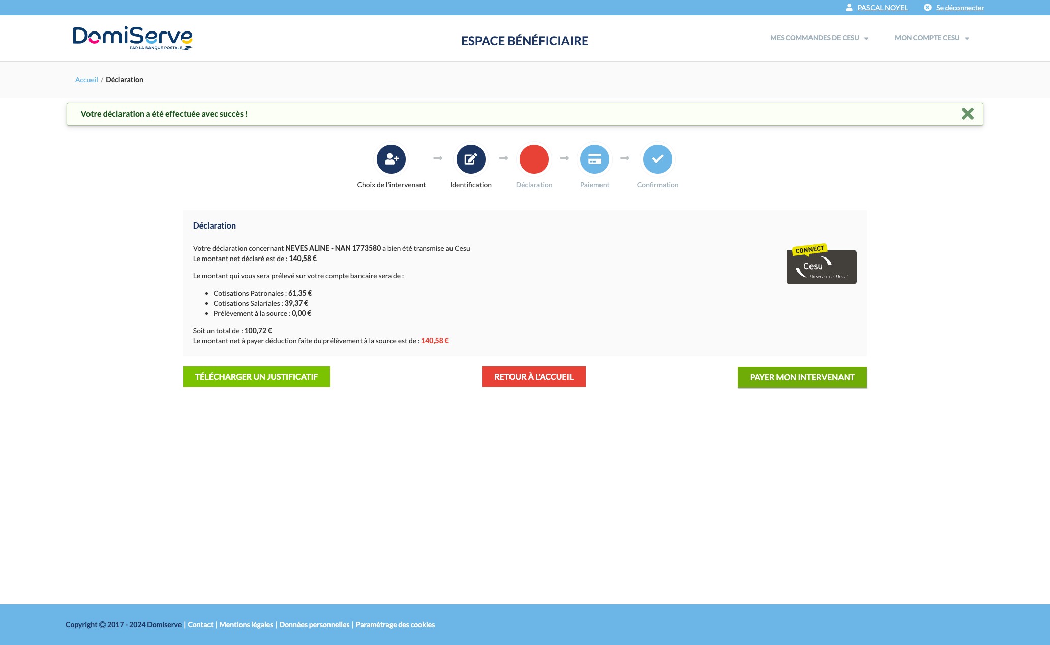 Click on "Payer mon intervenant"