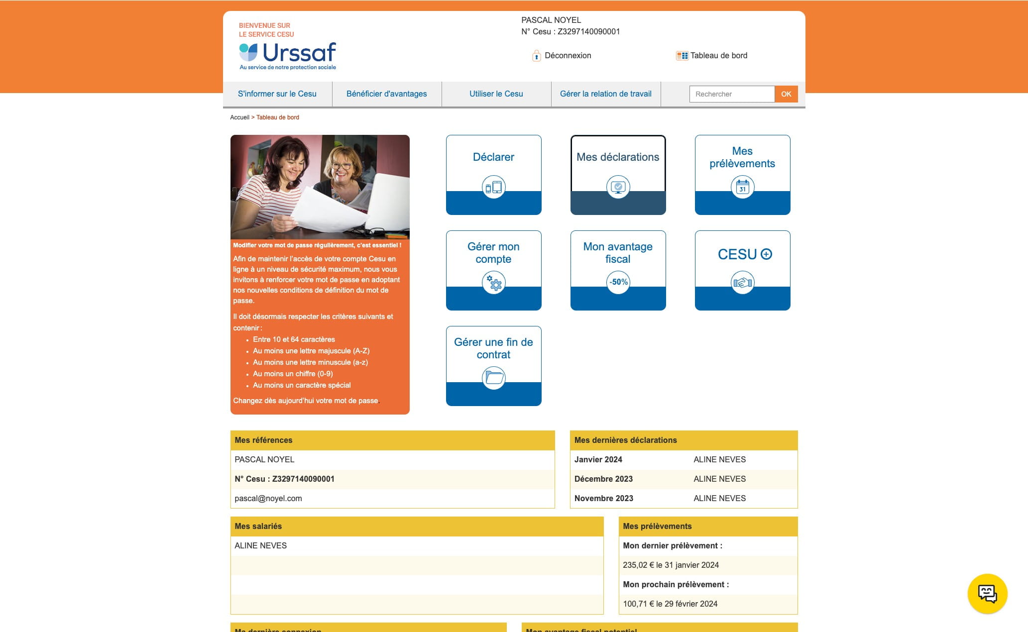 Click on "Mes déclarations"