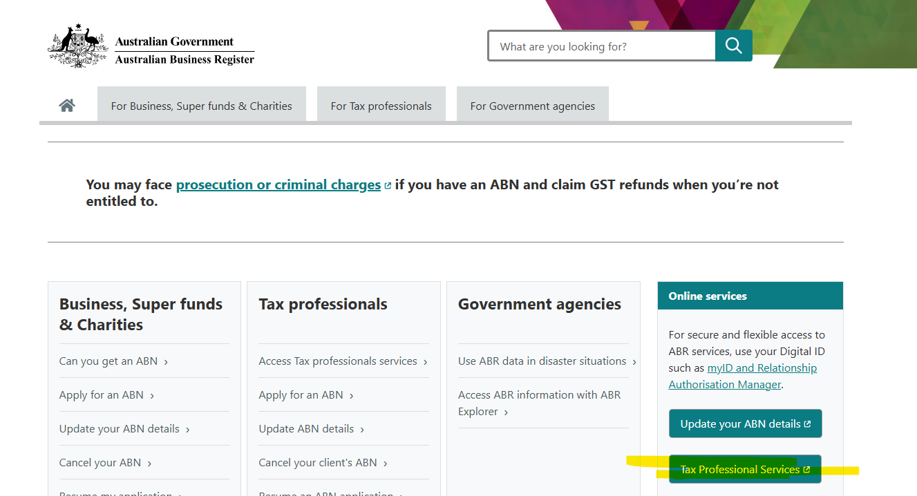 Click tax professional services and login with MyID