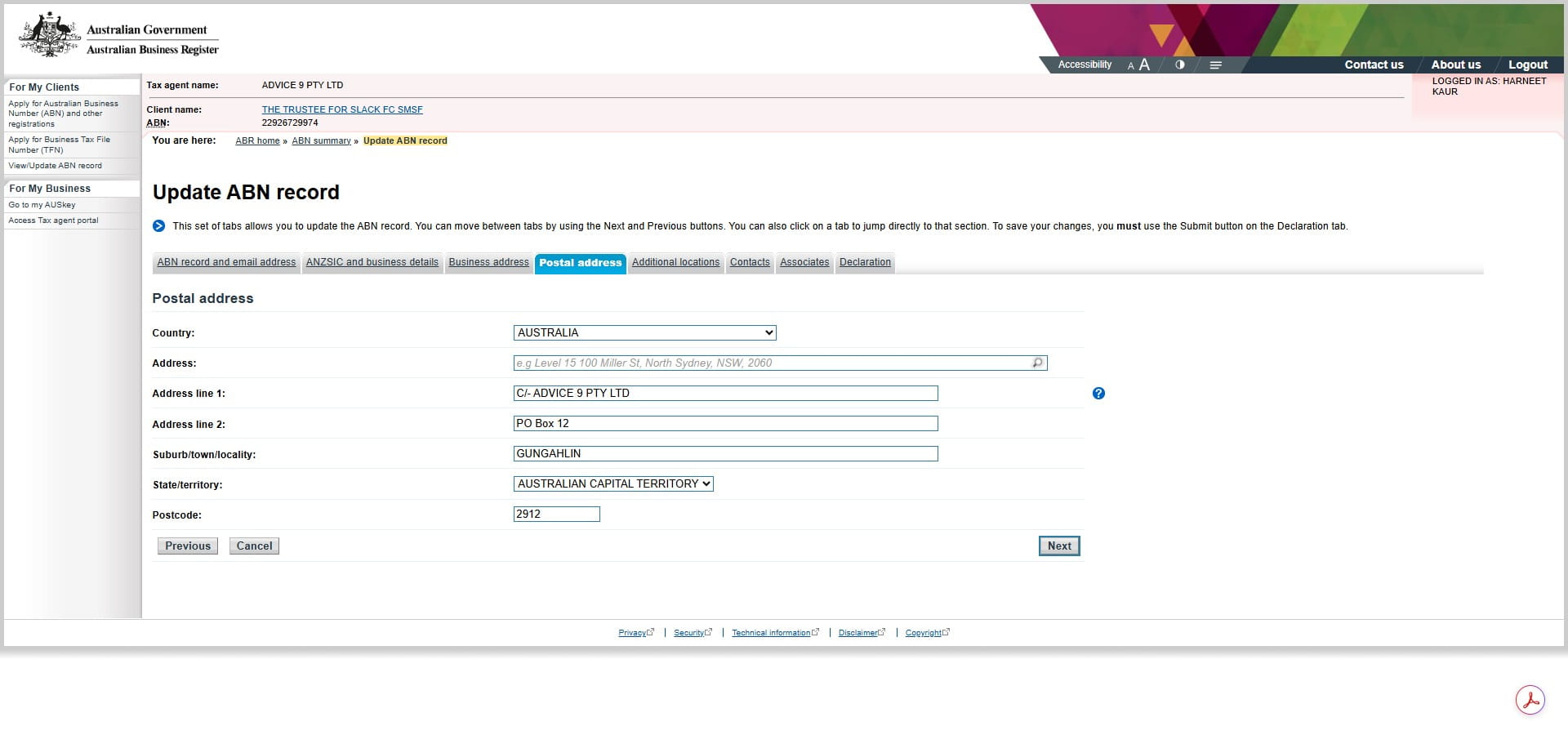 No other changes except to the address