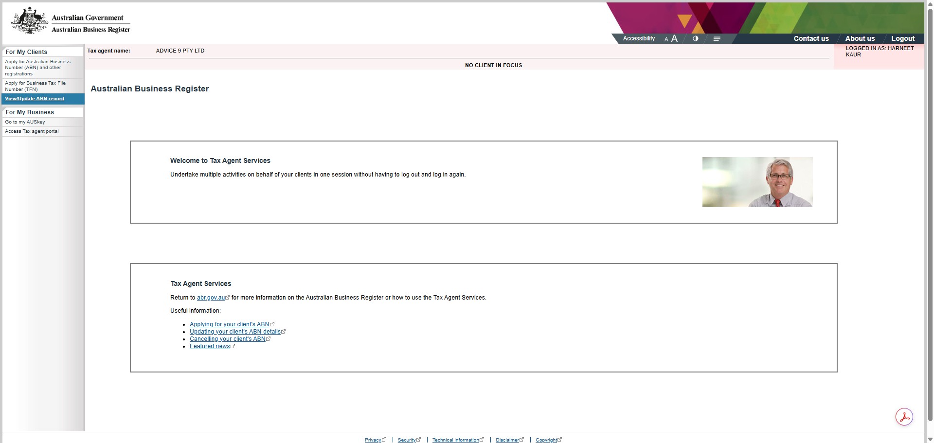 Click on "View/Update ABN record"
