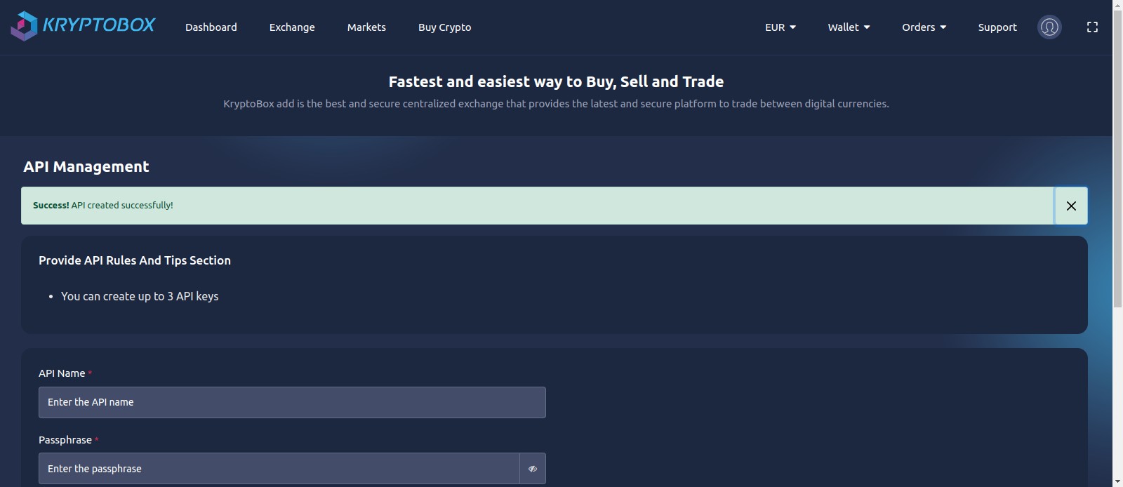 API key created successfully