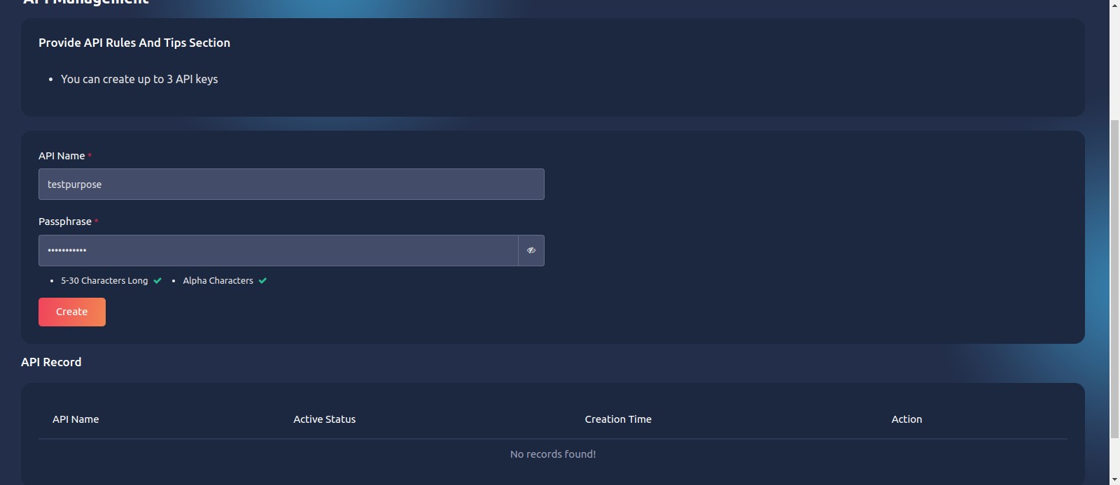 Fill then Click create button