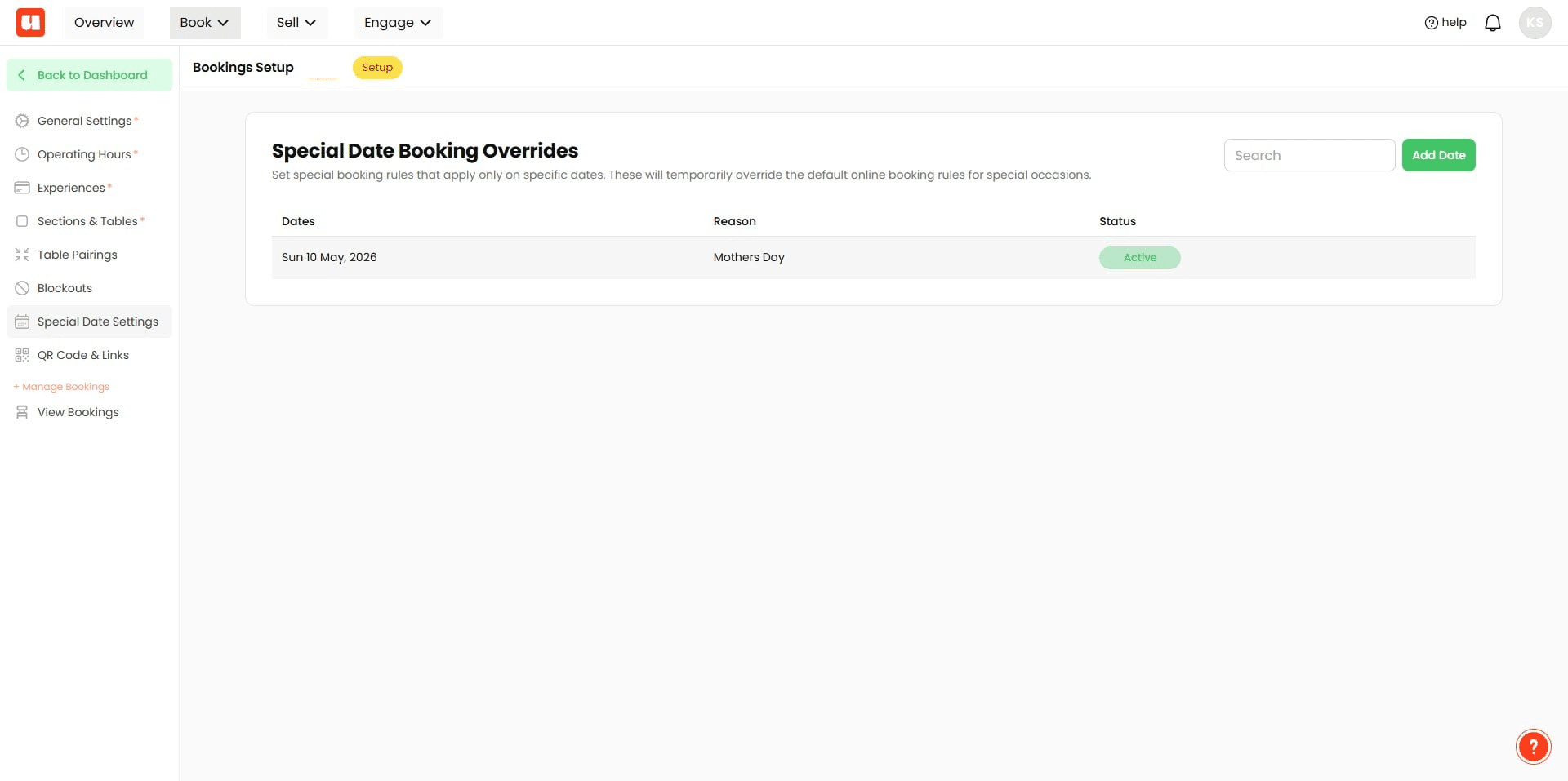 Special Dates allow you to flag dates in your booking calendar and setup special booking rules for that day. For example if you require a booking guarantee that is different from your usual booking flow on a special date you can set that up here.