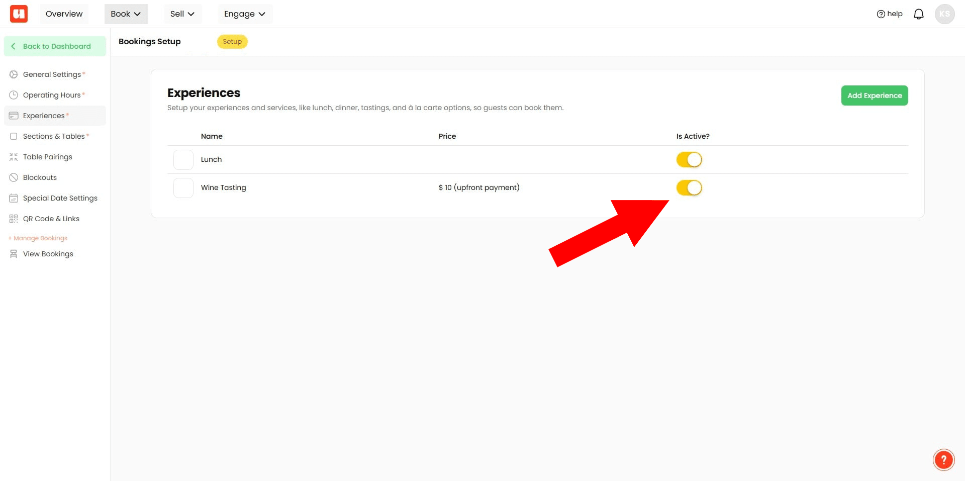 **Experiences** are the items your customers can book on Usefull. We call them experiences because they can be anything — a Wine Tasting Experience, a Degustation Lunch, or even regular items like Dinner. These experiences are what your customers actually book, and each has its own detailed configuration, which we’ll cover in a separate guide. You must have at least one active experience to enable bookings.