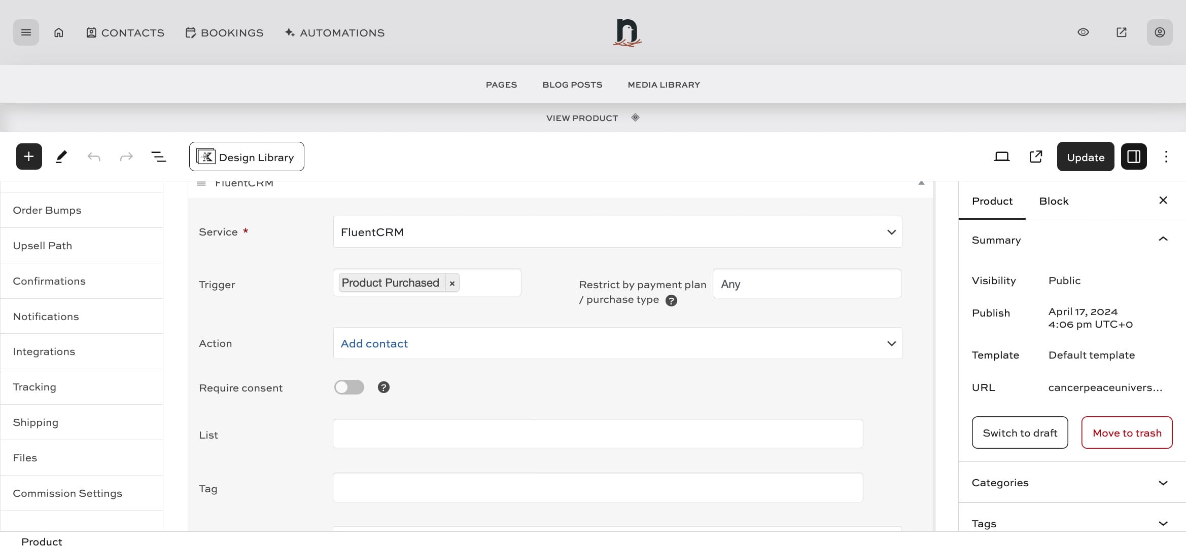 Under 'Action' select "Add contact"