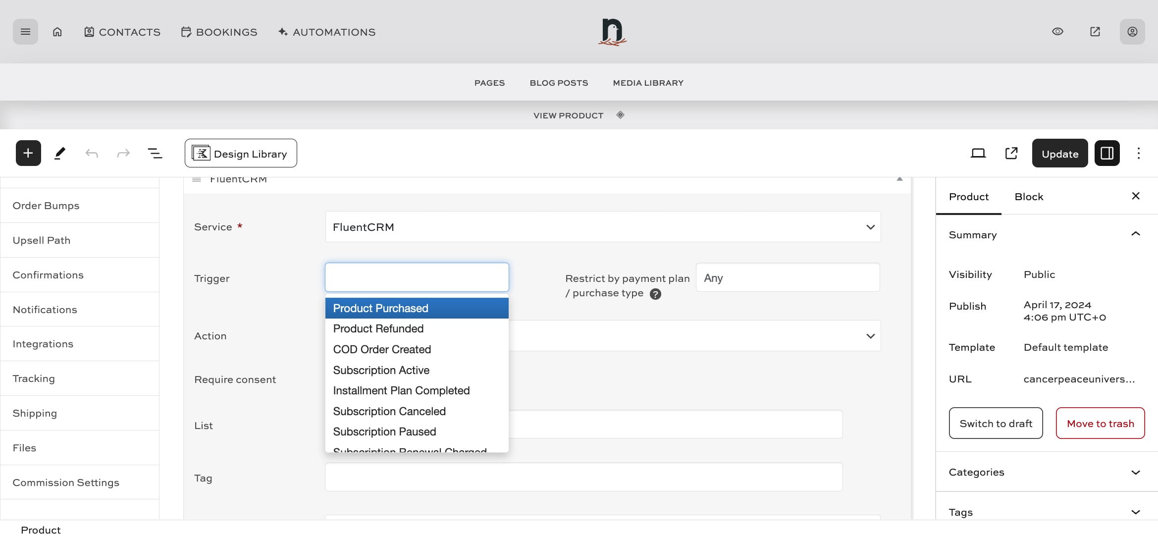 Under 'Trigger' select "Product Purchased"