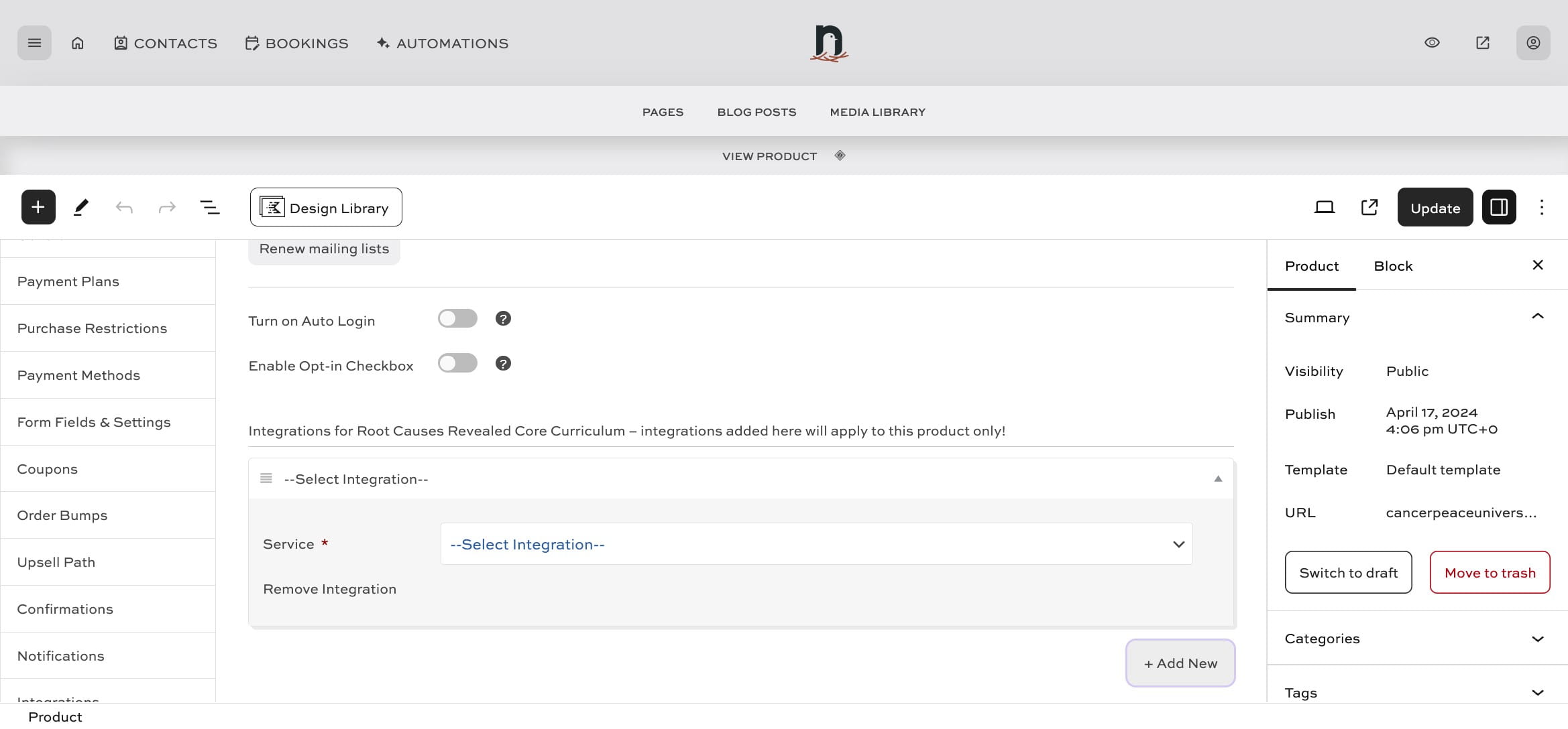 Click on "--Select Integration--"