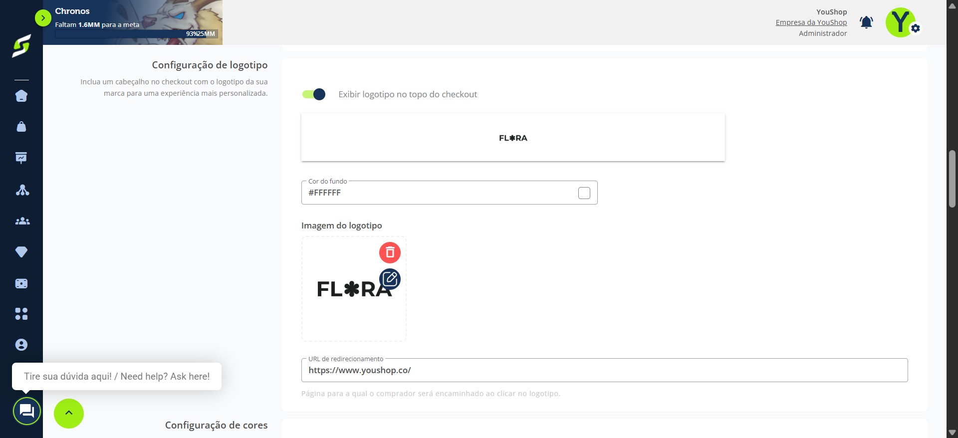 Agora é possível adicionar o seu logotipo no checkout e incluir um link de redirecionamento para a sua página.