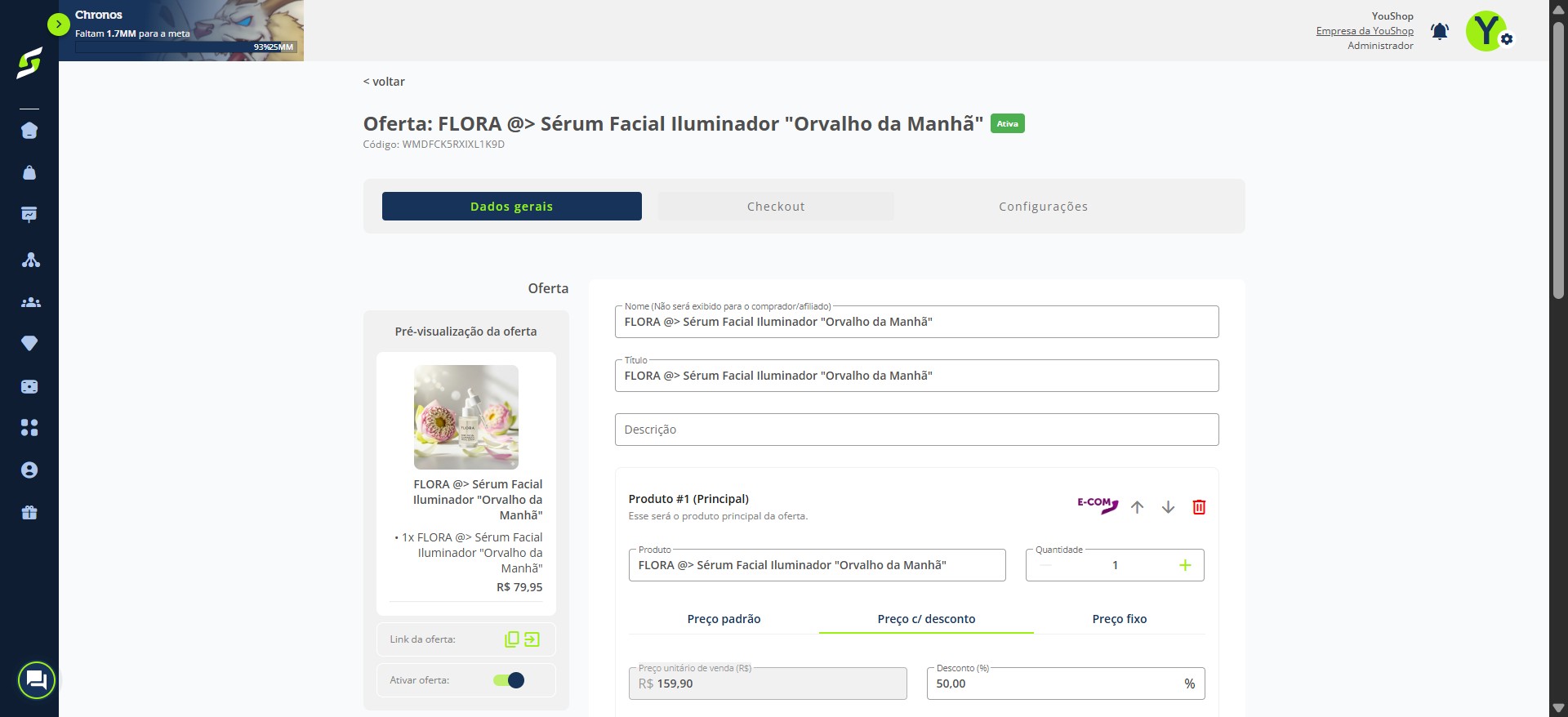 Escolha a oferta desejada para adicionar ao checkout e clique na aba de checkout.