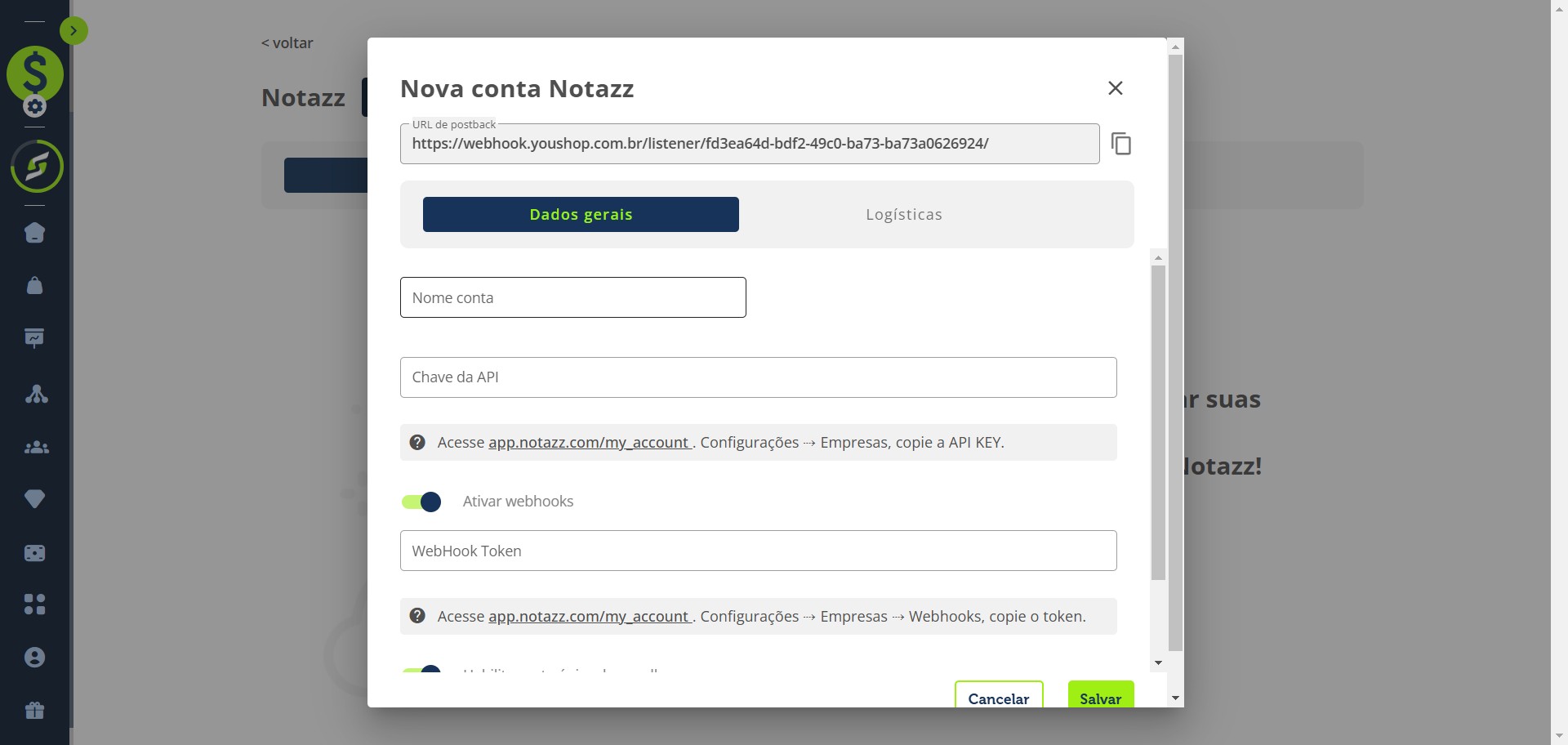 Adicione um nome apenas para a identificação da integração