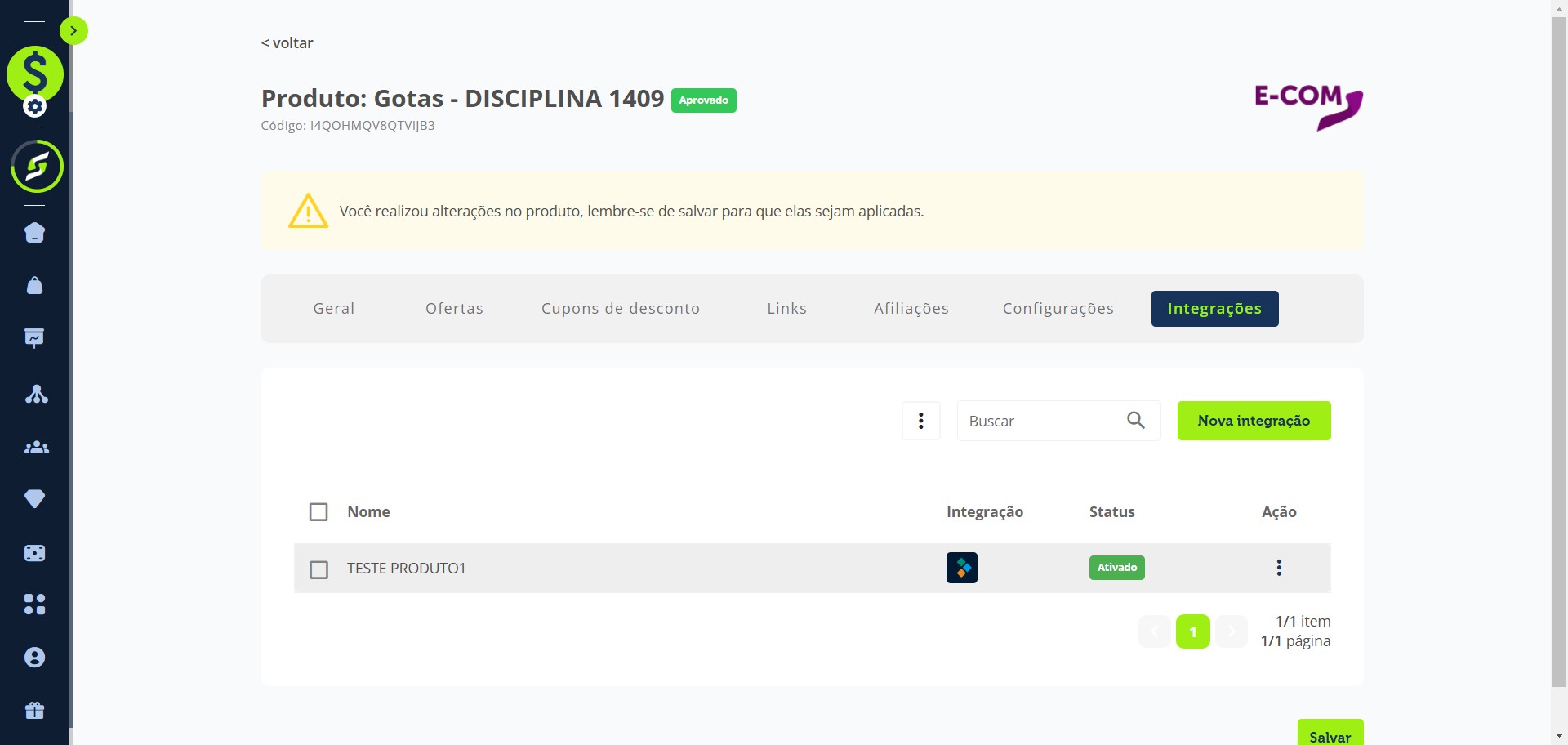 Selecione a integração Notazz na qual deseja adicionar a tranportadora