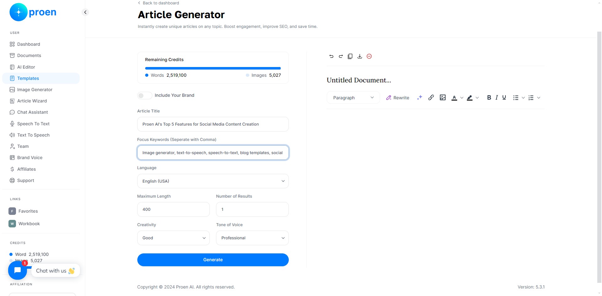 **Optional**: curate the content that will be generated