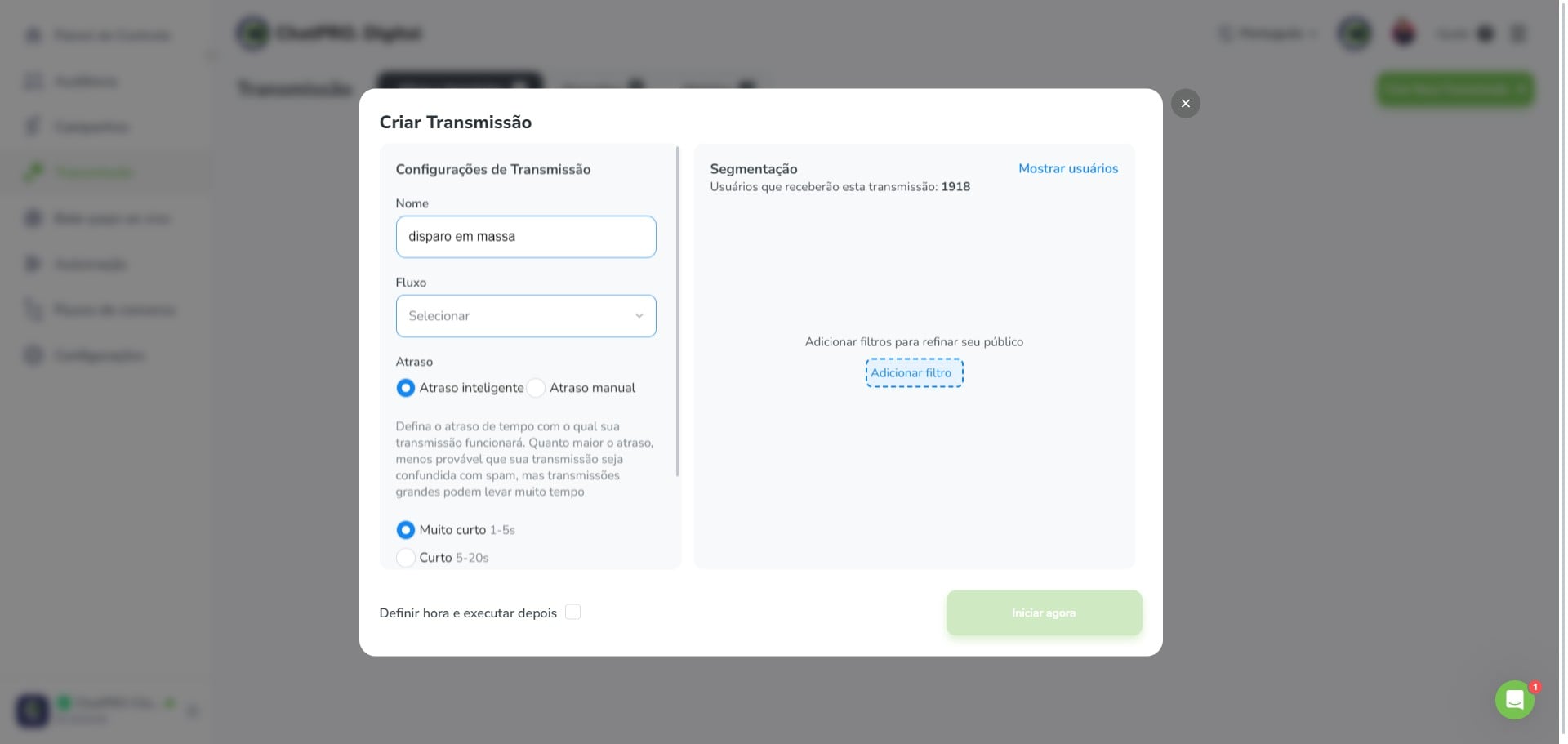 Click on "Selecionar" o fluxo que acabou de criar