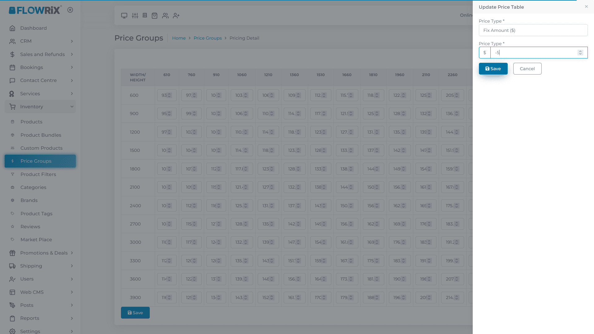 Type **Minus Five** to reduce price by five dollar on each cell.