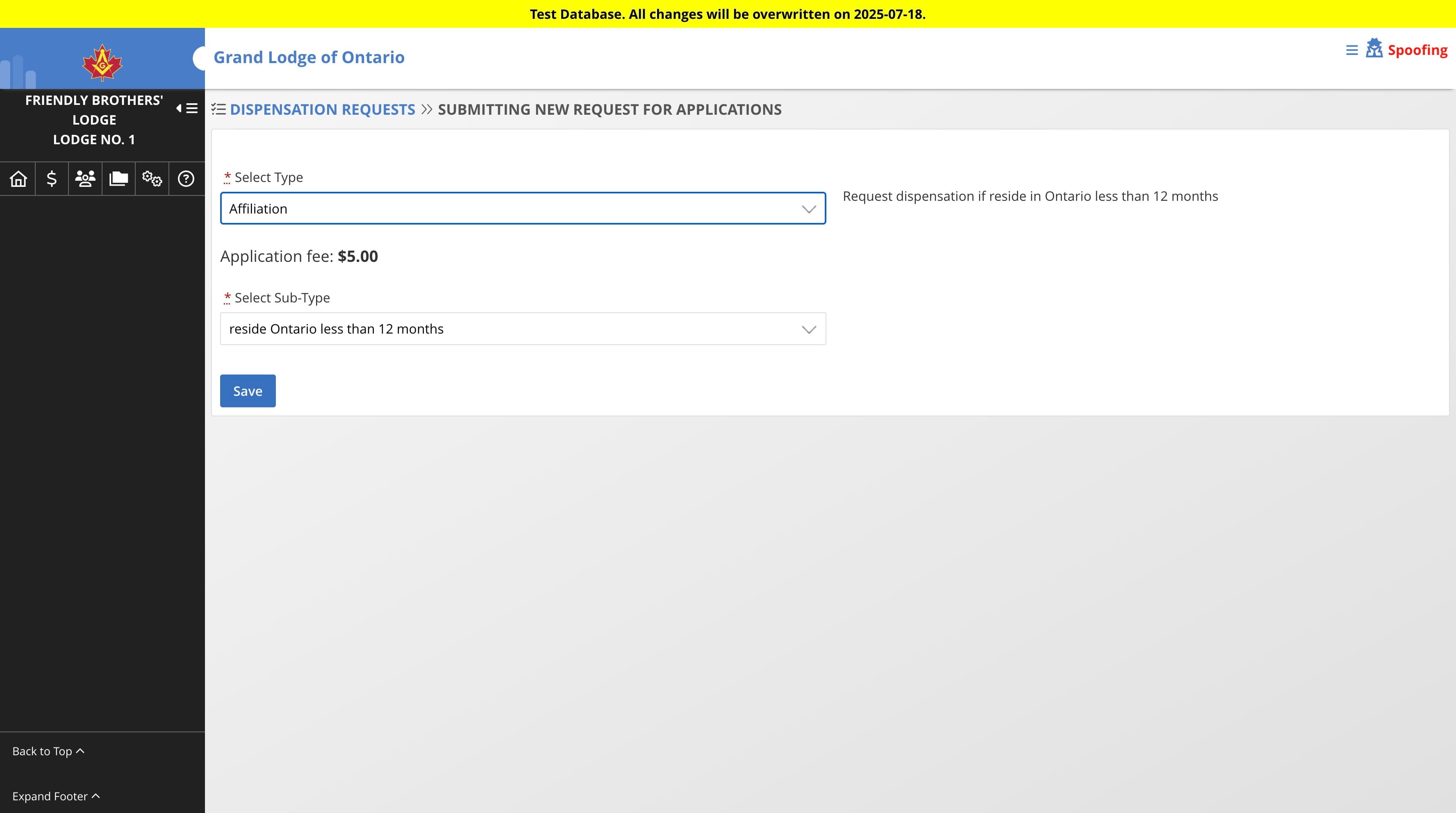 Select Type & Sub-Type then click Save