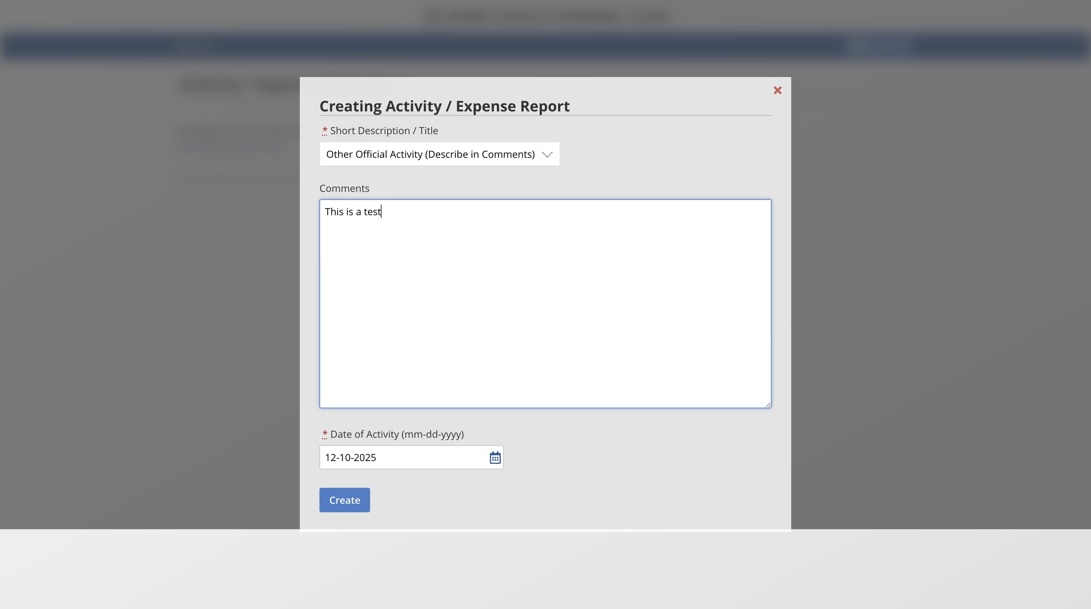 Fill out the form and click Create