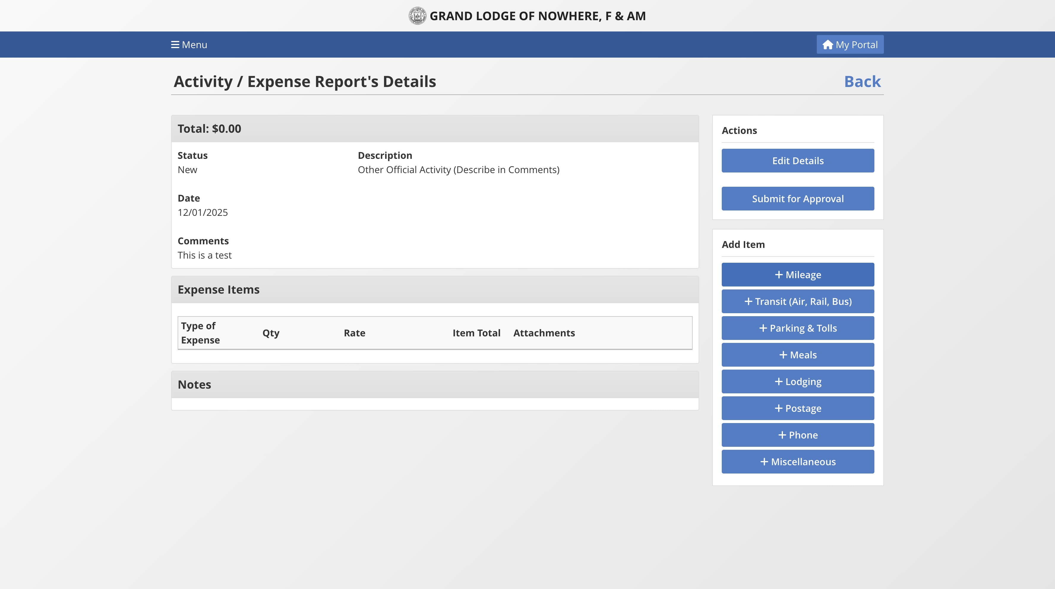 Selecy an item to add for reimbursement