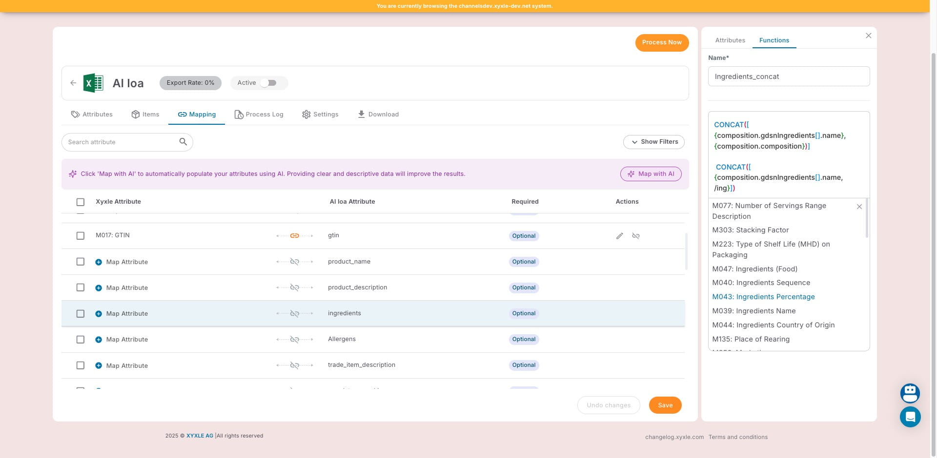 Click on "M043: Ingredients Percentage"