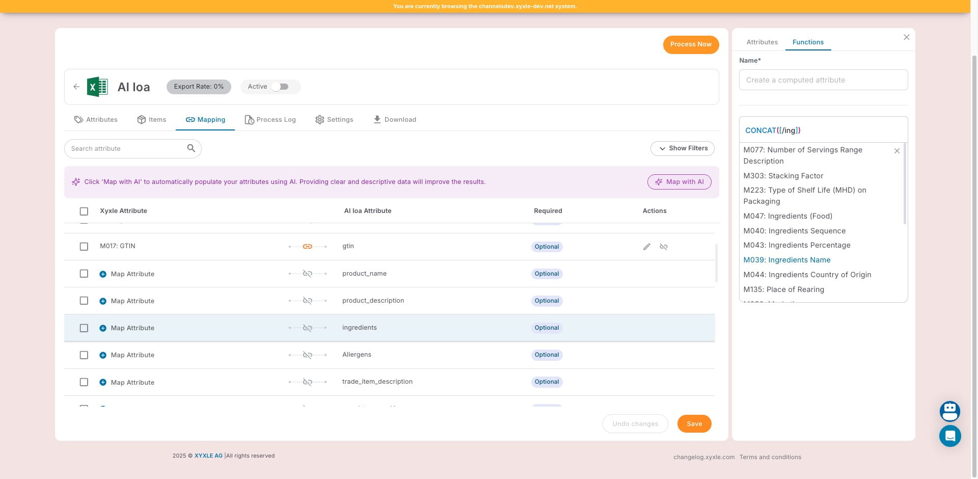 Click on "M039: Ingredients Name" to match this attribute.