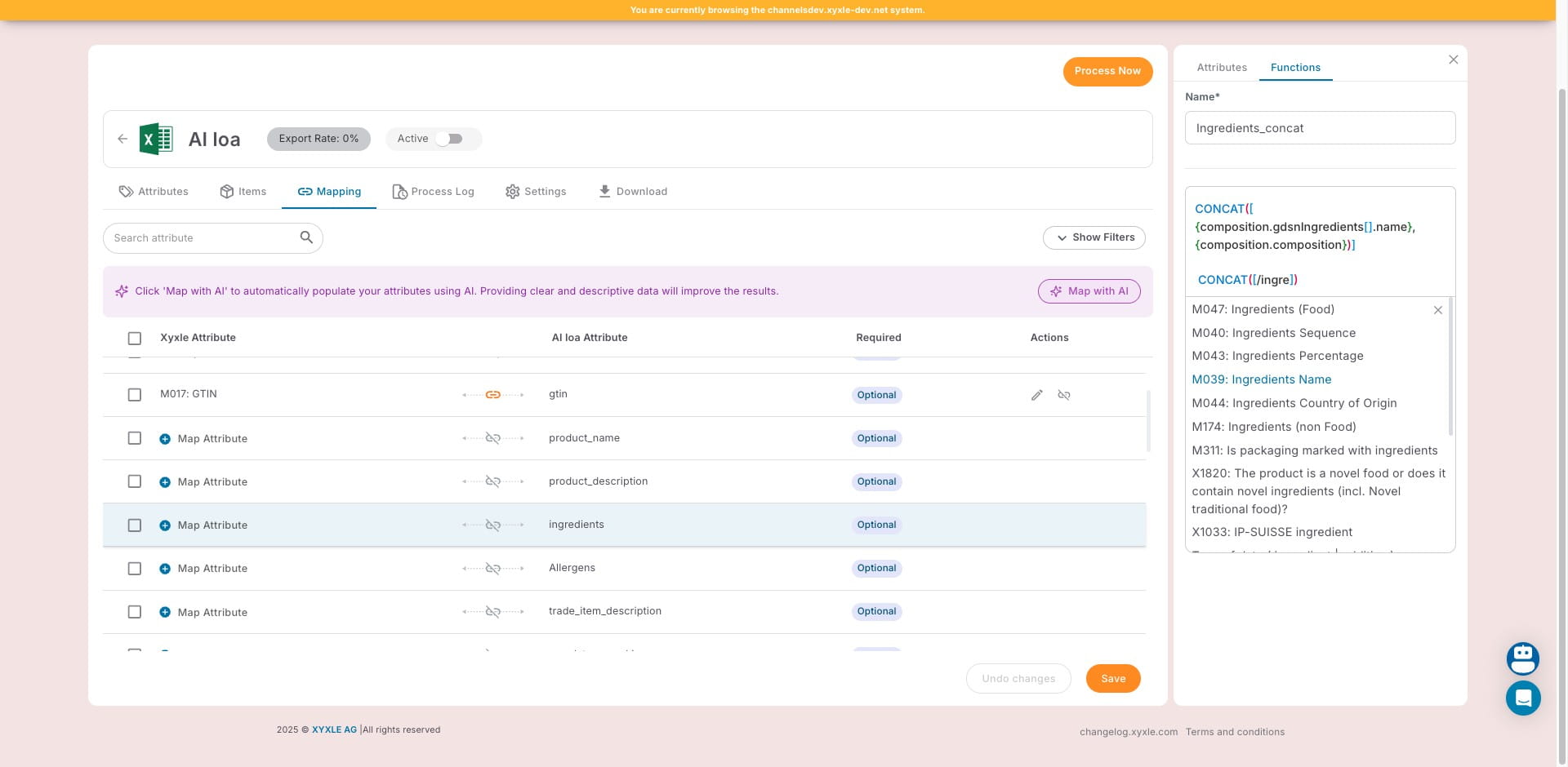 Click on "M039: Ingredients Name"