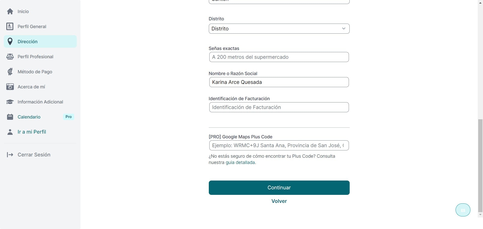 Incluya el código generado en Google Maps (antes indicado) en el apartado que dice "Google Maps Plus Code".