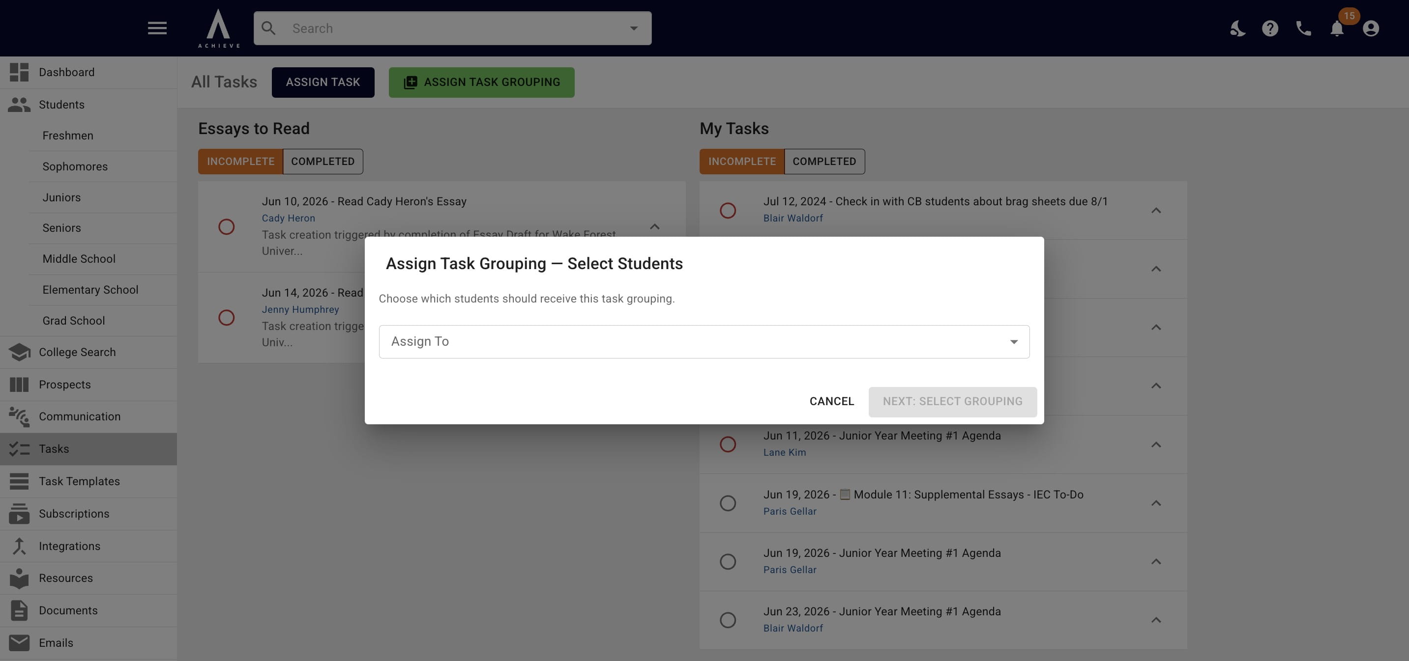 Follow the prompts to finish assigning the task grouping 