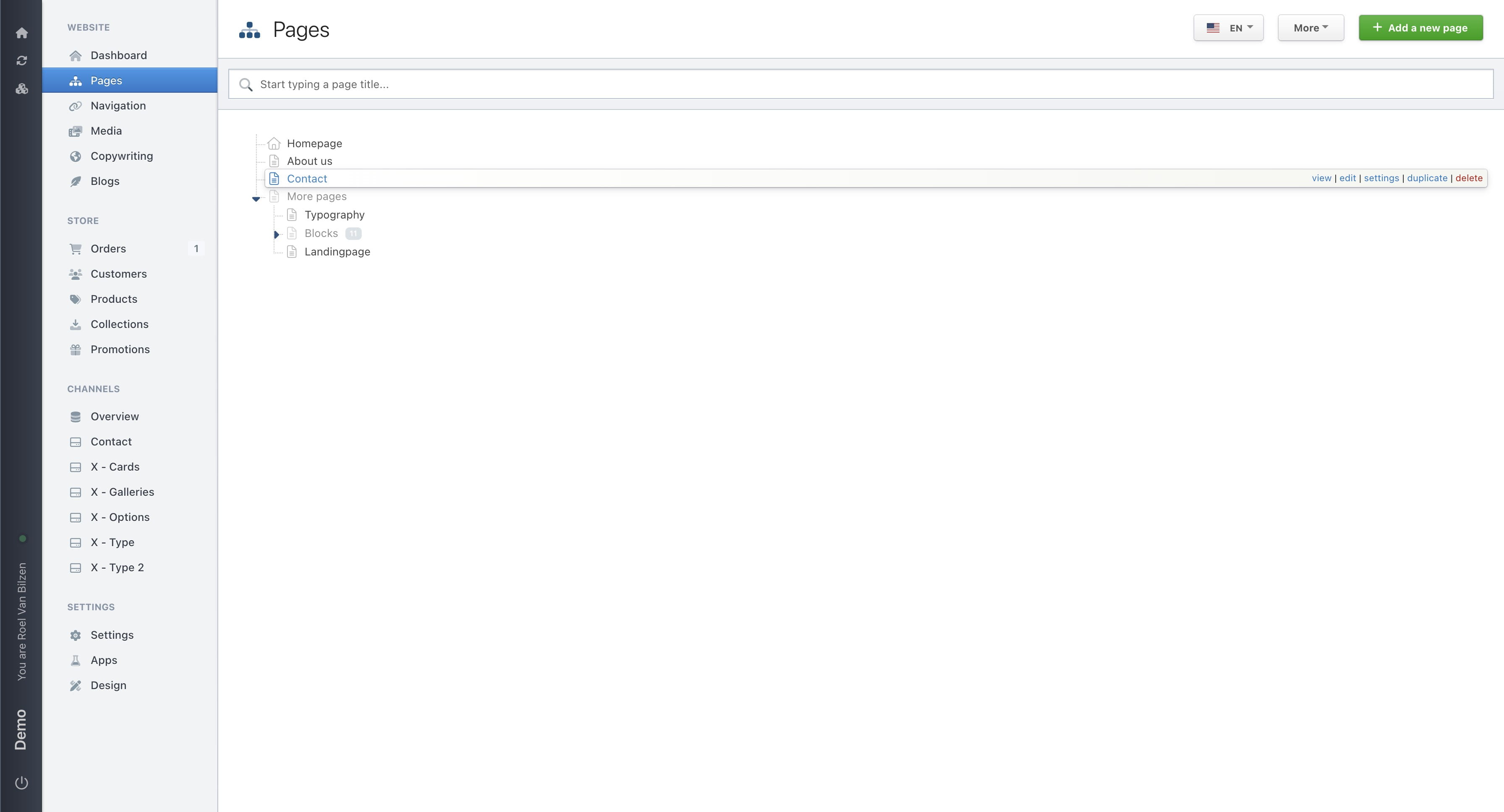 Moving a page up or down won’t change its path (or URL). For example, “Contact” will remain /contact.