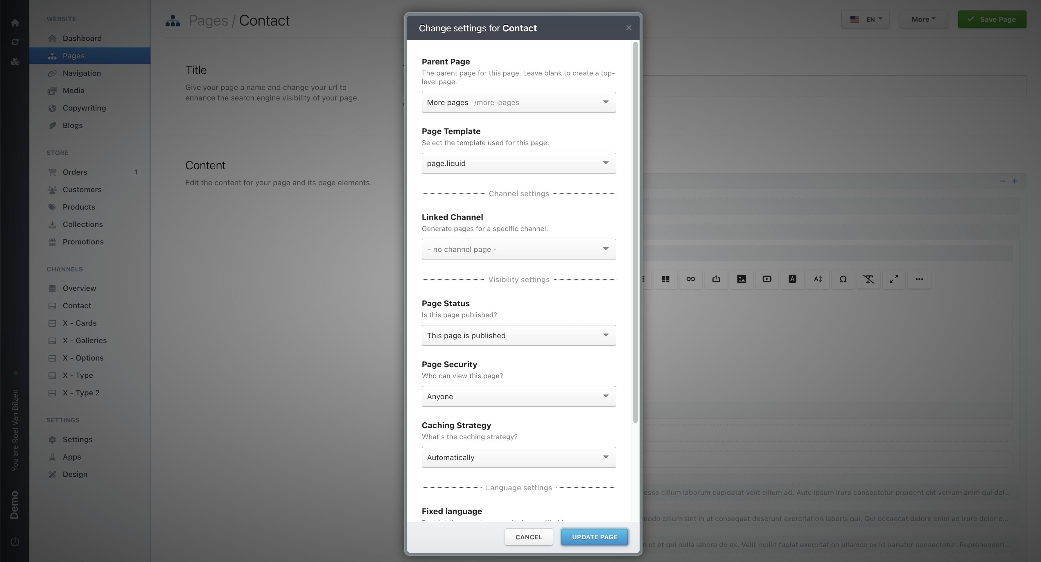 Click on "Update page" to save the changes.