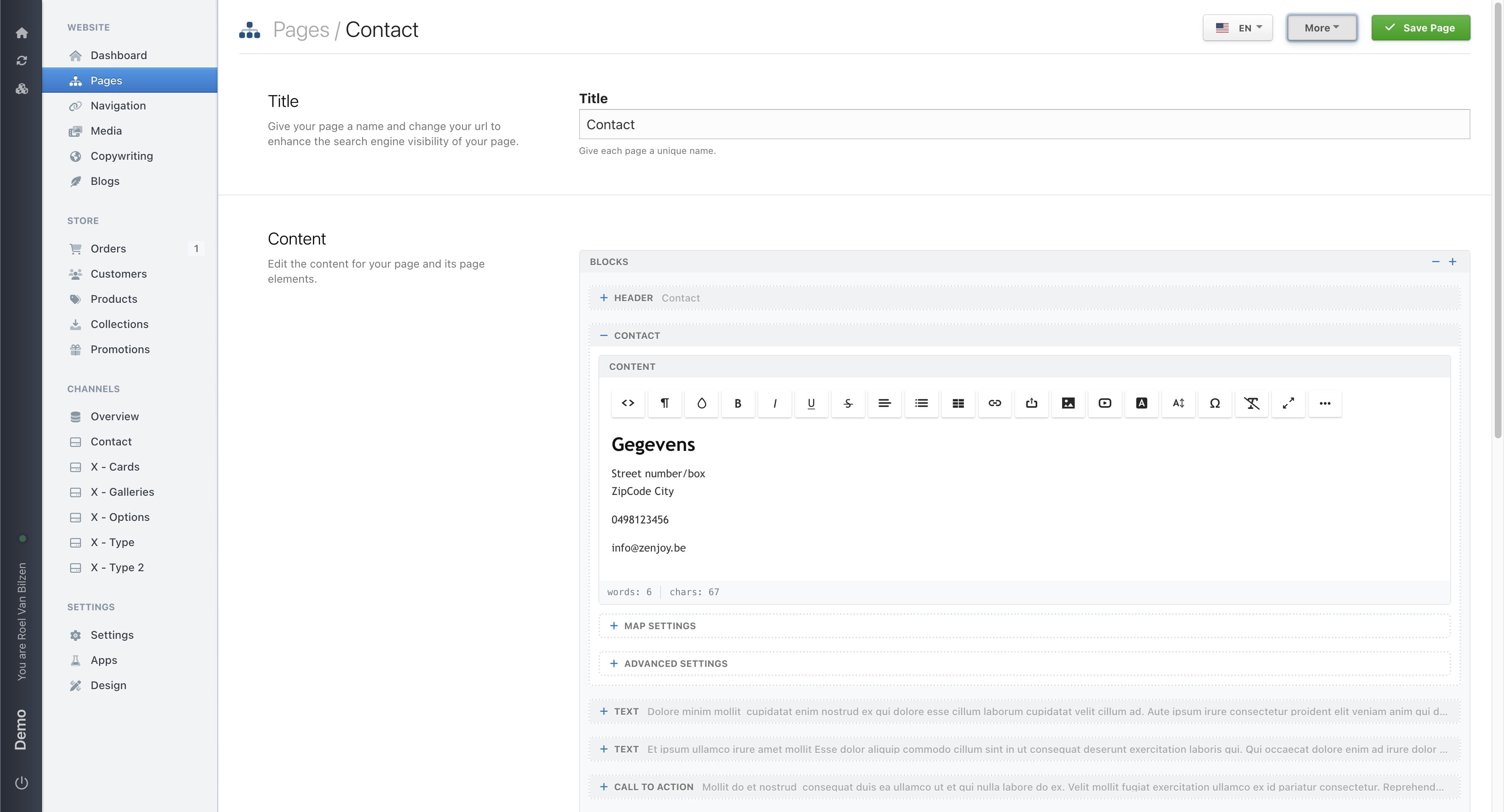 Alternatively, you can move a page from its settings.
Click on "More"
