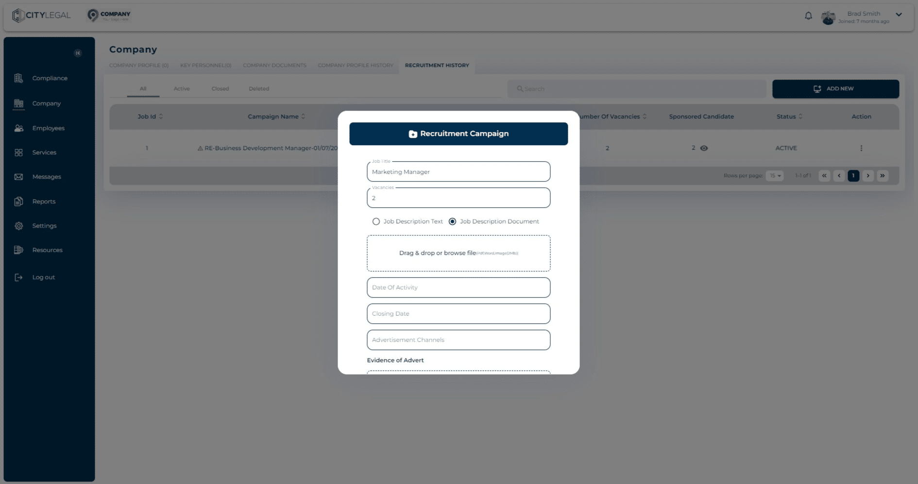 Alternatively, there is an option to attach the JD file if you have it. This lets you drag and drop the JD file (PDF, Word, Image) for the Recruitment Campaign.