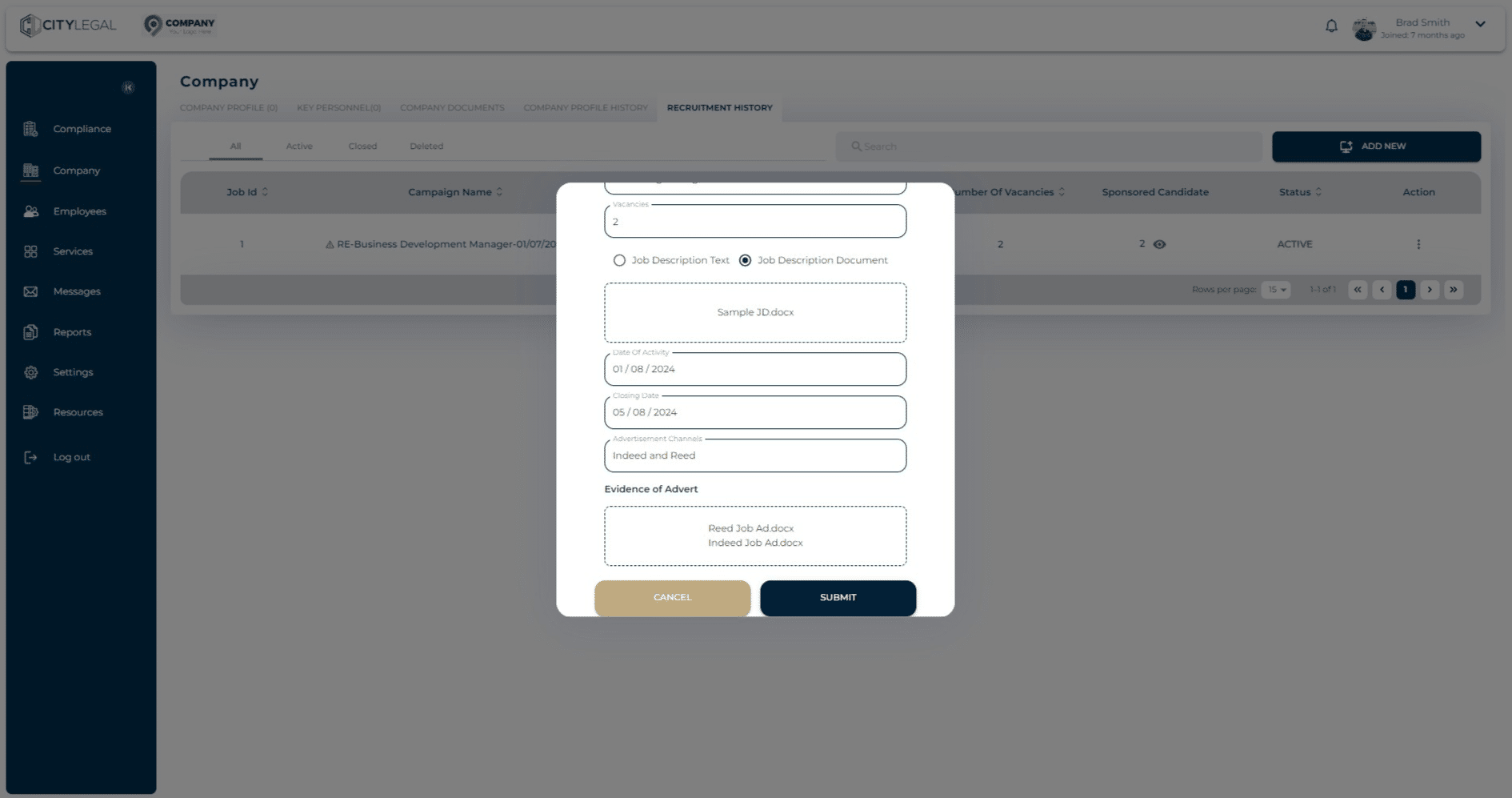 Click on "submit" after all the recruitment campaign information is added.