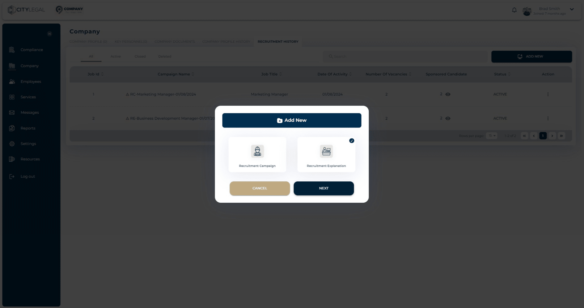 Alternatively, click on 'Recruitment Explanation' for non advertised recruitment and then click 'Next'.