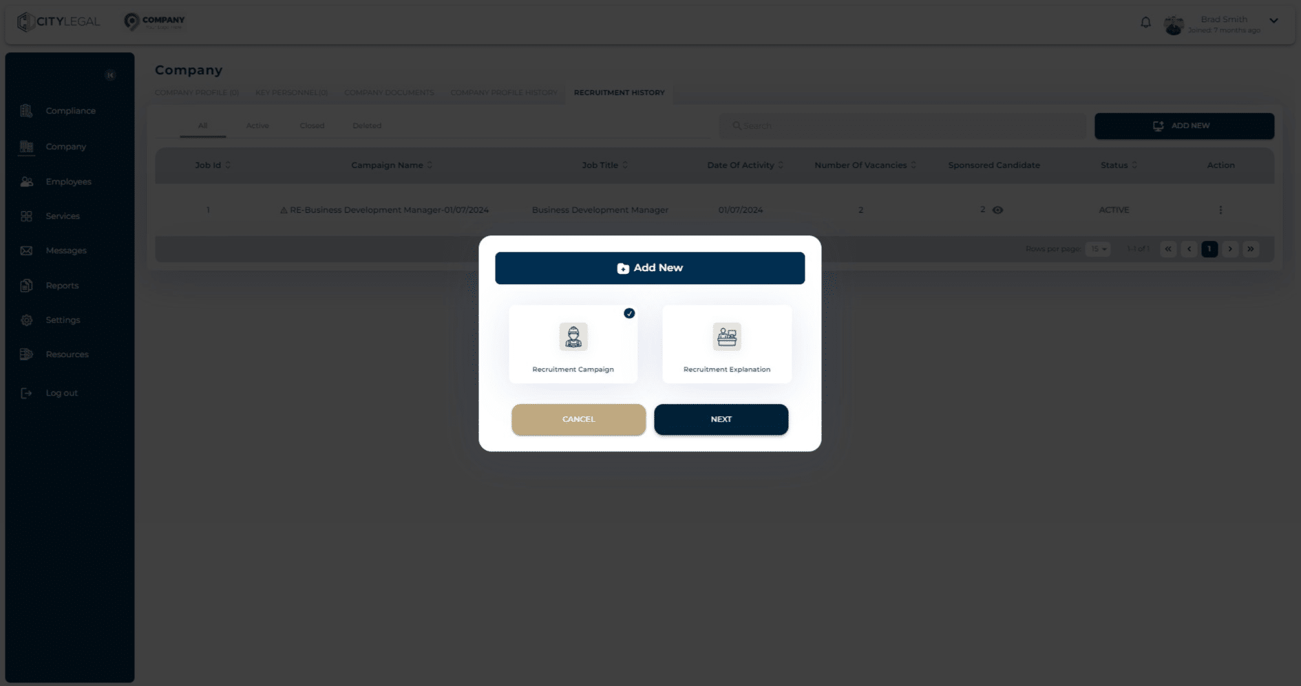 Select 'Recruitment Campaign' and click 'Next'.
