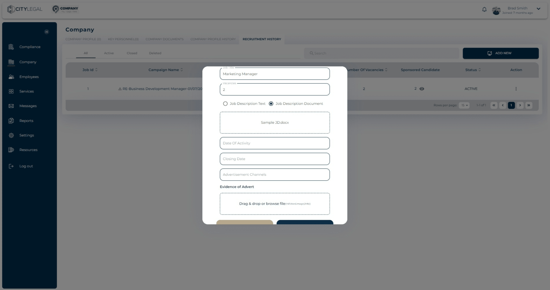 Enter the start date and end date of the recruitment activity from the calendar option.